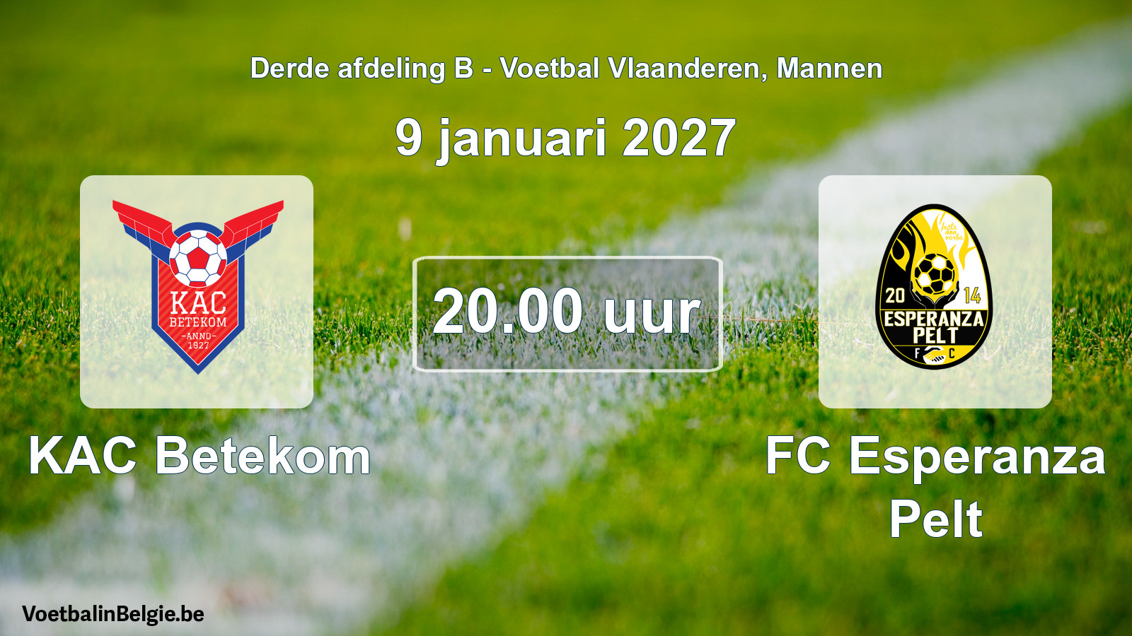 Geplande wedstrijd mannenvoetbal: KAC Betekom - FC Esperanza Pelt (9 januari 2027)