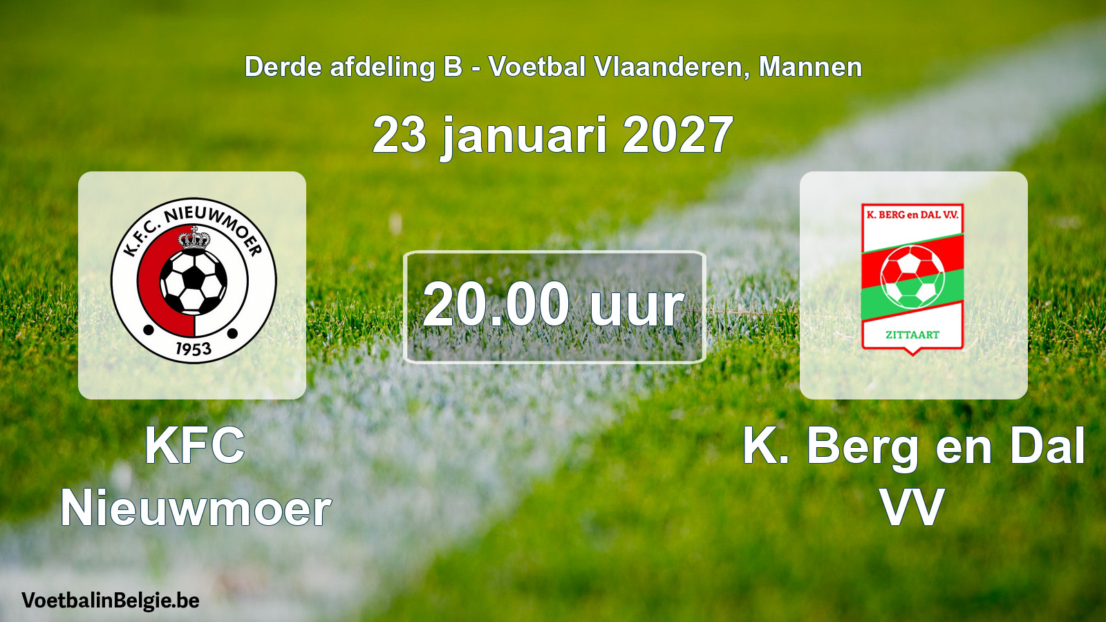 Geplande wedstrijd mannenvoetbal: KFC Nieuwmoer - K. Berg en Dal VV (23 januari 2027)