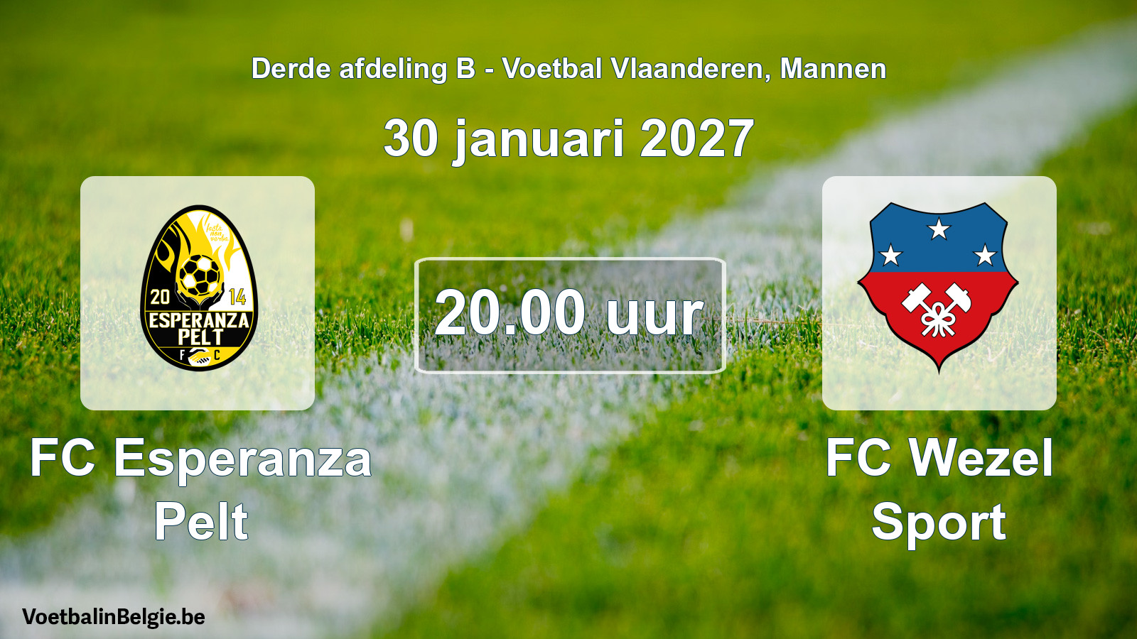 Geplande wedstrijd mannenvoetbal: FC Esperanza Pelt - FC Wezel Sport (30 januari 2027)