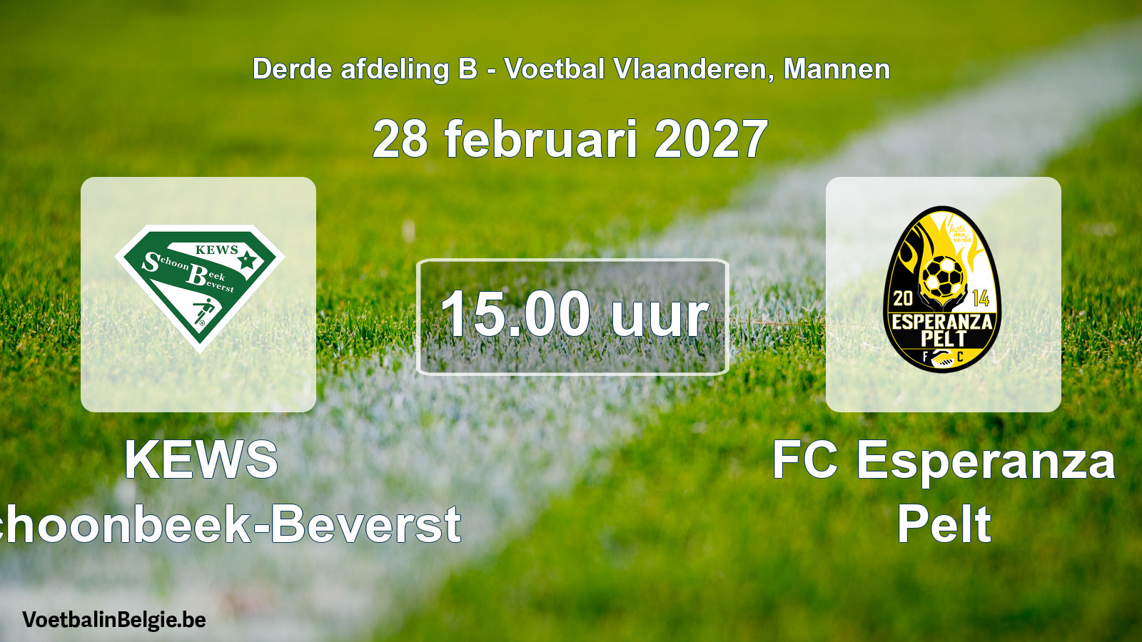 Geplande wedstrijd mannenvoetbal: KEWS Schoonbeek-Beverst - FC Esperanza Pelt (28 februari 2027)