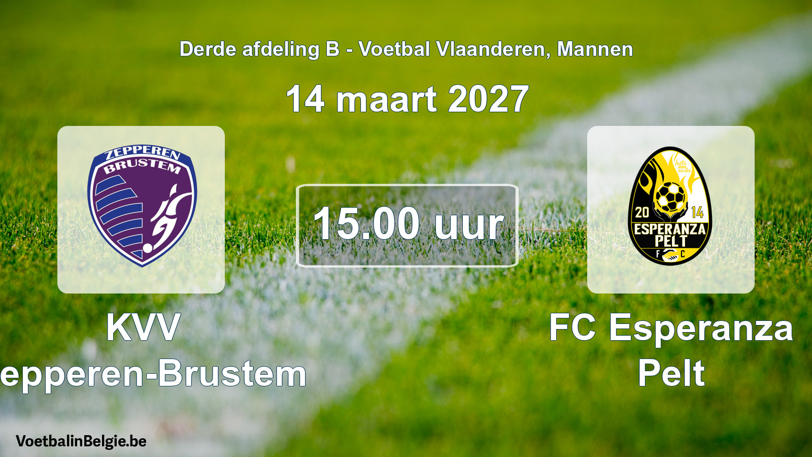 Geplande wedstrijd mannenvoetbal: KVV Zepperen-Brustem - FC Esperanza Pelt (14 maart 2027)