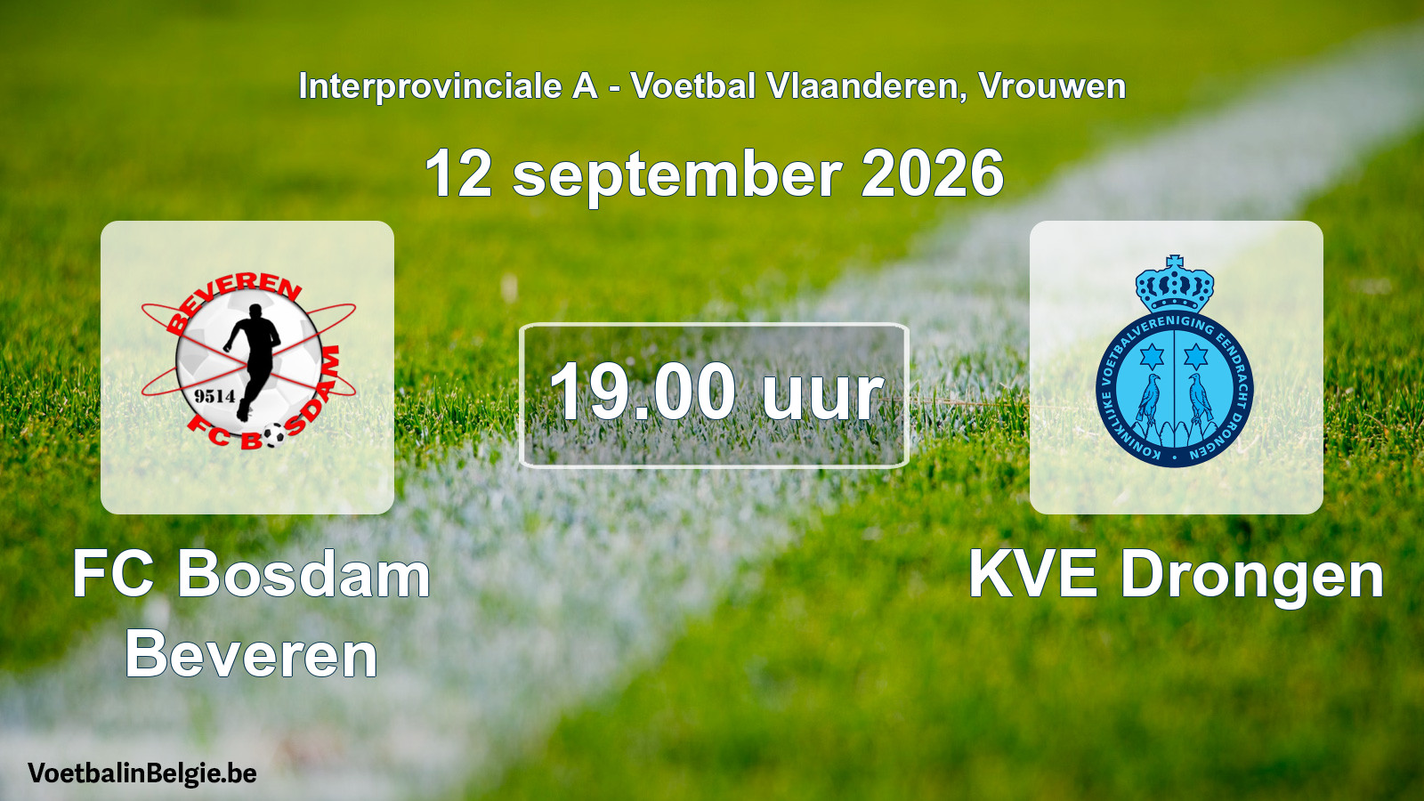 Geplande wedstrijd vrouwenvoetbal: FC Bosdam Beveren - KVE Drongen (12 september 2026)