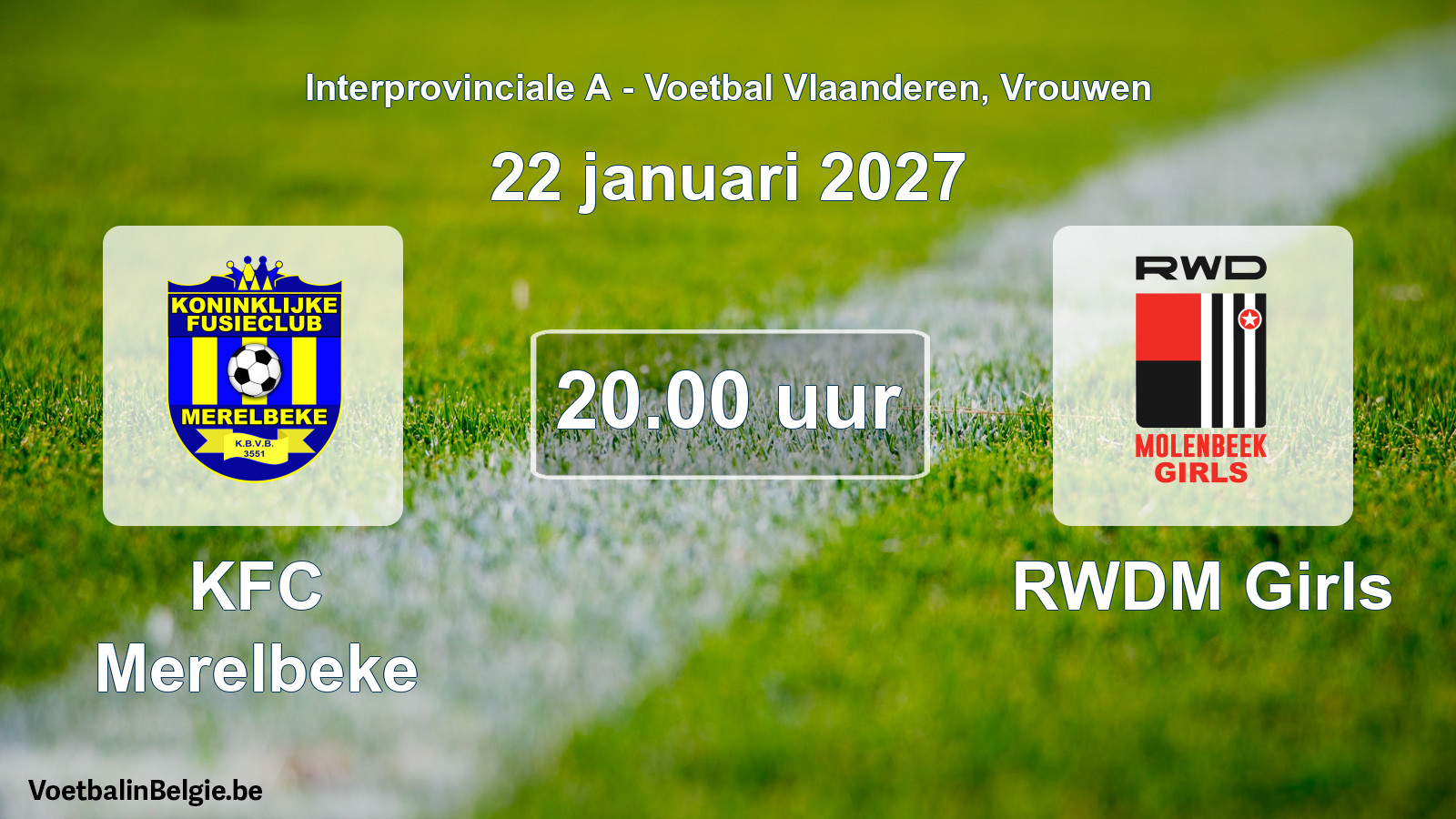 Geplande wedstrijd vrouwenvoetbal: KFC Merelbeke - RWDM Girls (22 januari 2027)