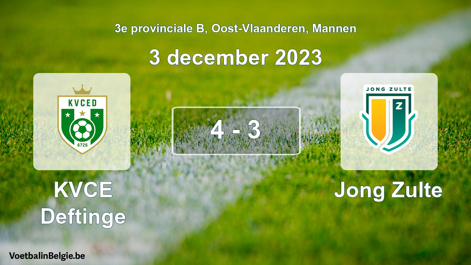 Gespeelde wedstrijd mannenvoetbal: KVCE Deftinge - Jong Zulte 4 - 3 (3 december 2023)
