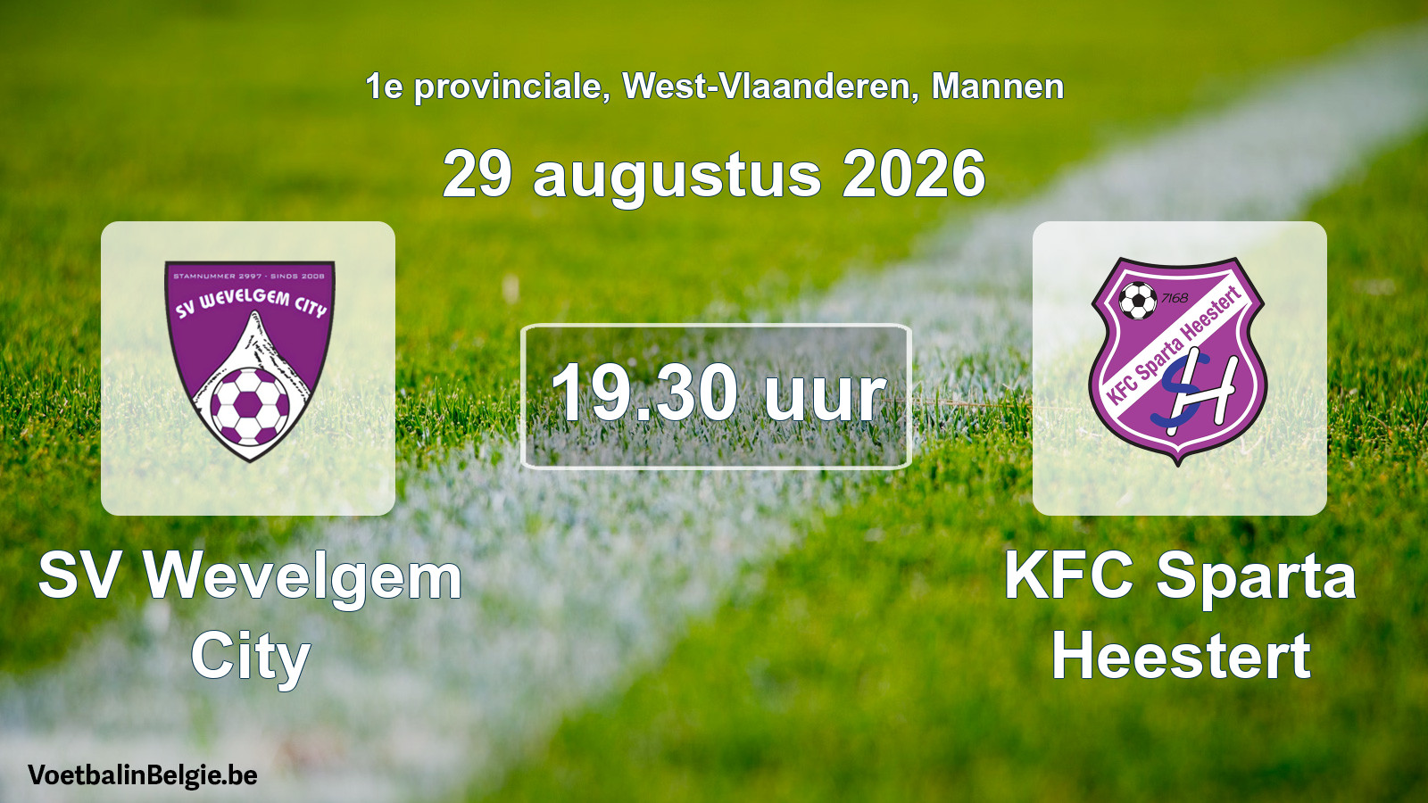 Geplande wedstrijd mannenvoetbal: SV Wevelgem City - KFC Sparta Heestert (29 augustus 2026)