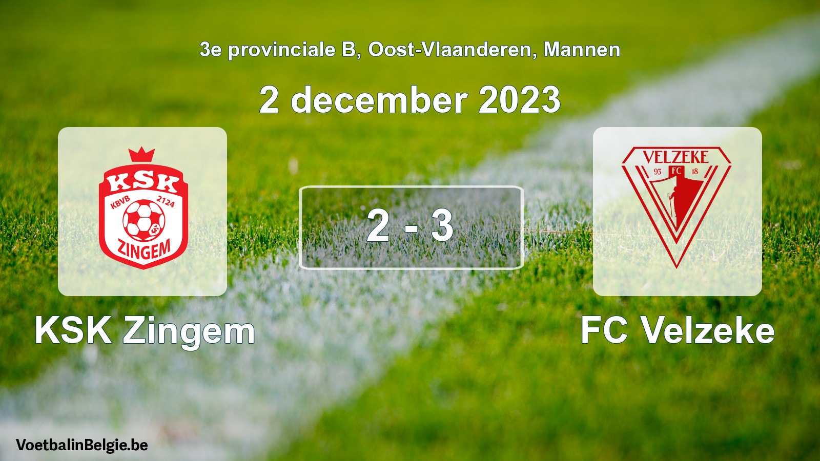 Gespeelde wedstrijd mannenvoetbal: KSK Zingem - FC Velzeke 2 - 3 (2 december 2023)
