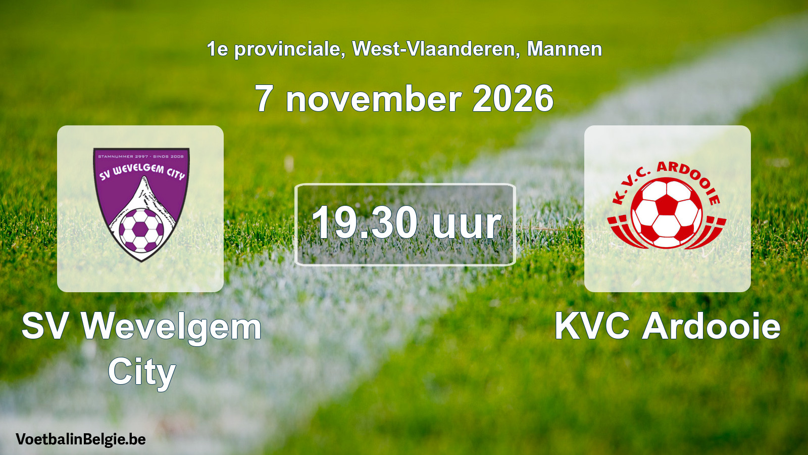 Geplande wedstrijd mannenvoetbal: SV Wevelgem City - KVC Ardooie (7 november 2026)