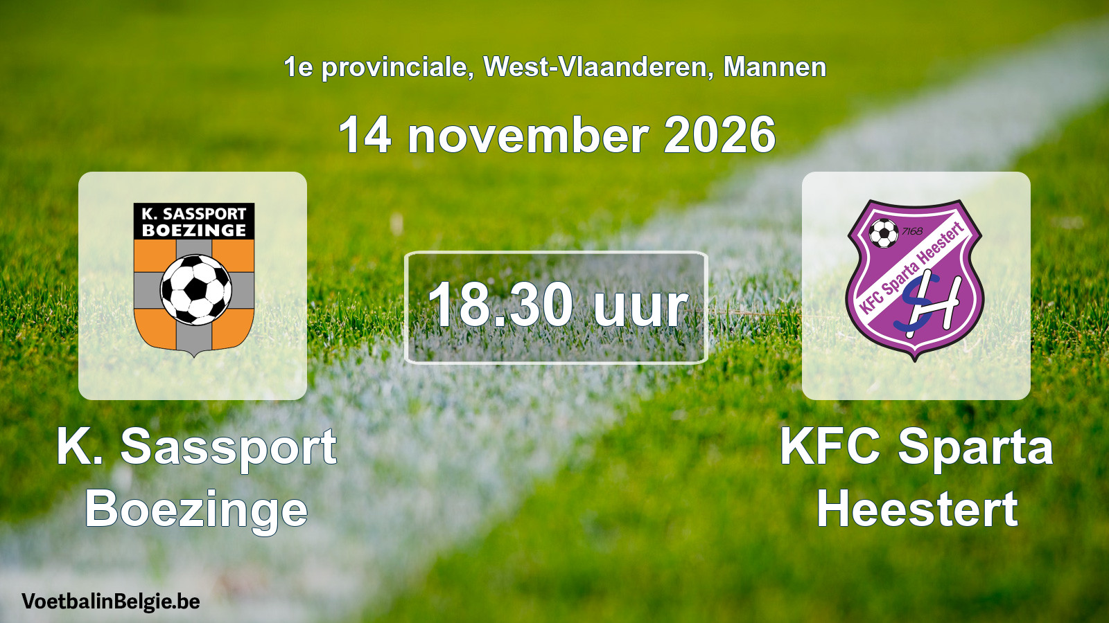 Geplande wedstrijd mannenvoetbal: K. Sassport Boezinge - KFC Sparta Heestert (14 november 2026)