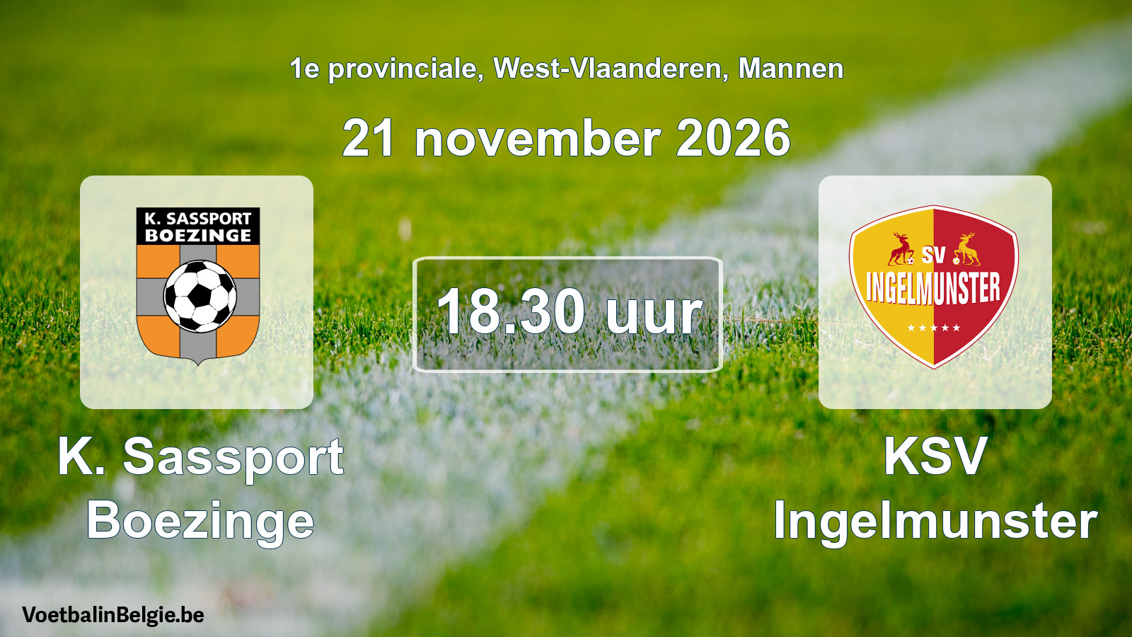 Geplande wedstrijd mannenvoetbal: K. Sassport Boezinge - KSV Ingelmunster (21 november 2026)