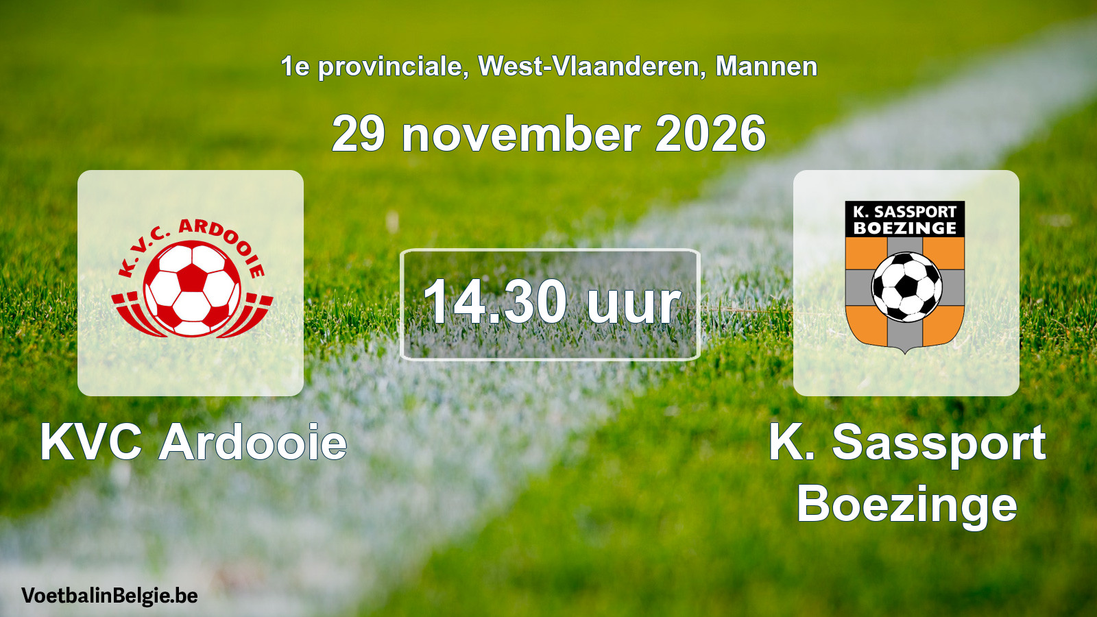 Geplande wedstrijd mannenvoetbal: KVC Ardooie - K. Sassport Boezinge (29 november 2026)