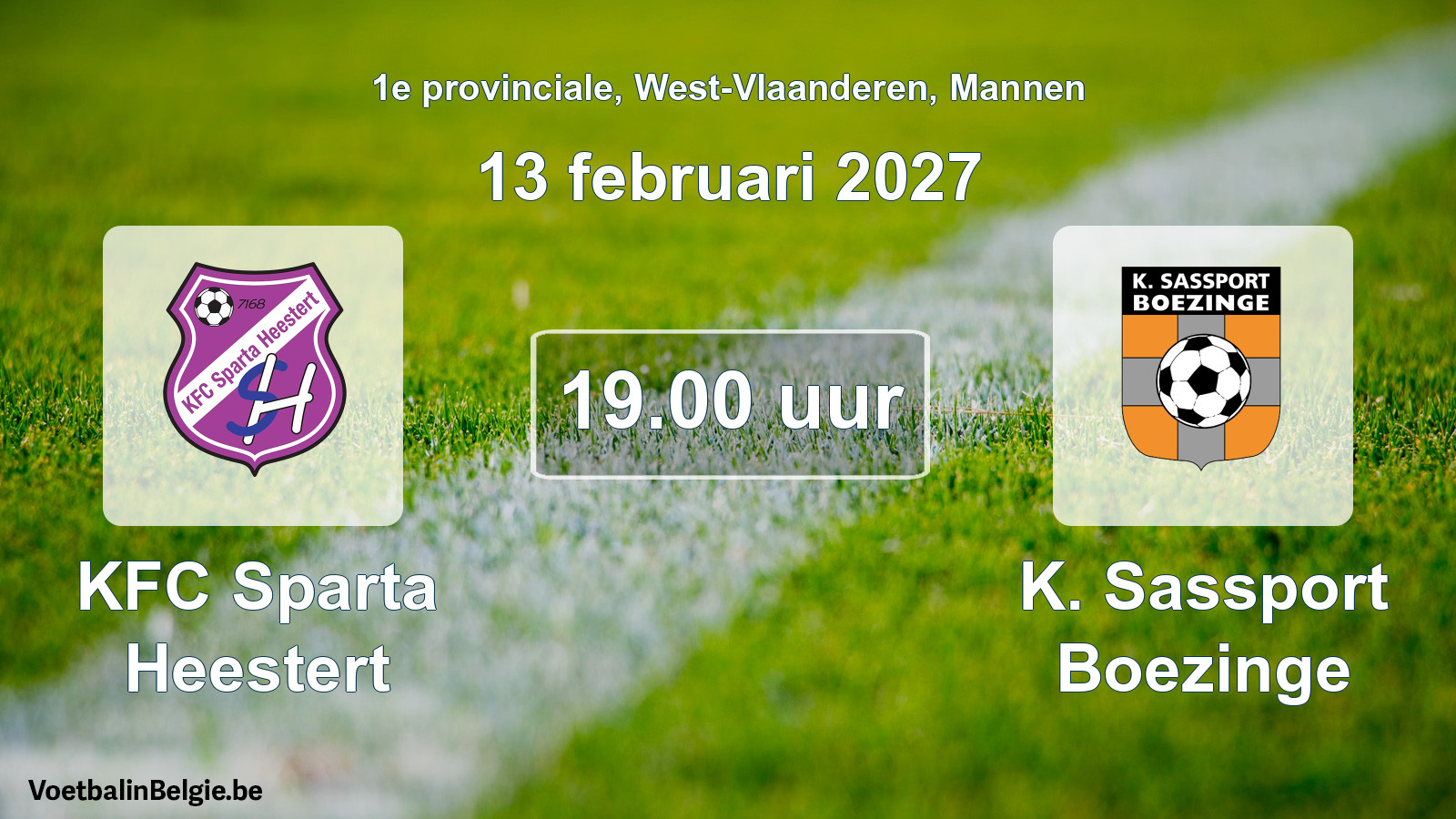 Geplande wedstrijd mannenvoetbal: KFC Sparta Heestert - K. Sassport Boezinge (13 februari 2027)