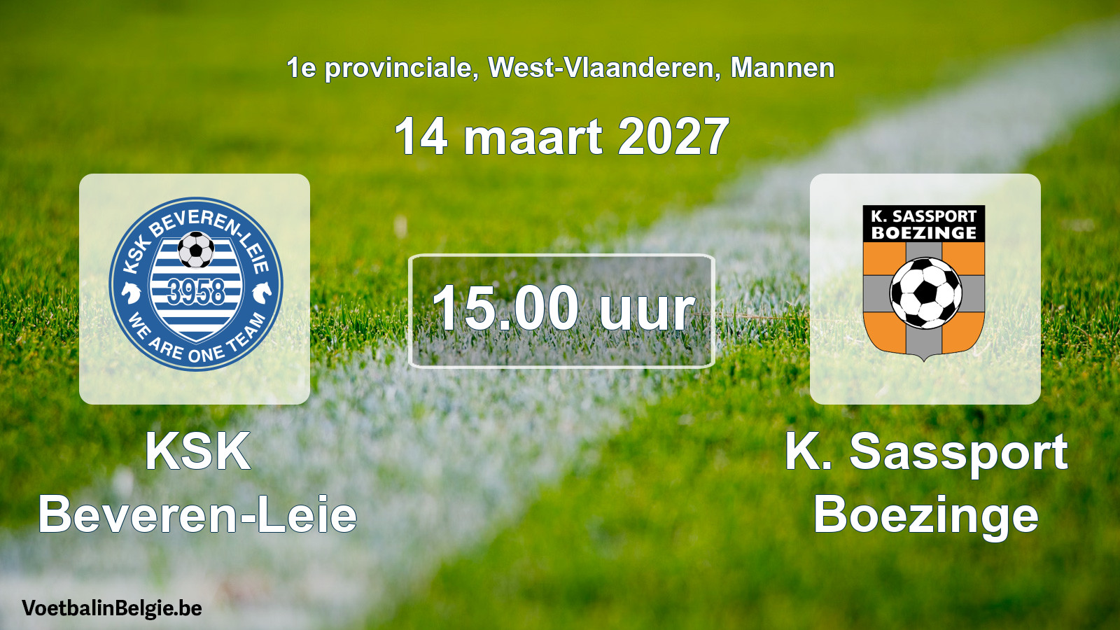Geplande wedstrijd mannenvoetbal: KSK Beveren-Leie - K. Sassport Boezinge (14 maart 2027)