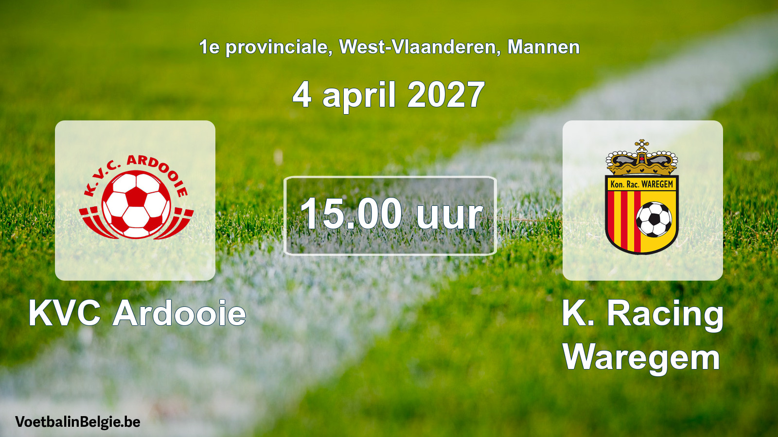Geplande wedstrijd mannenvoetbal: KVC Ardooie - K. Racing Waregem (4 april 2027)