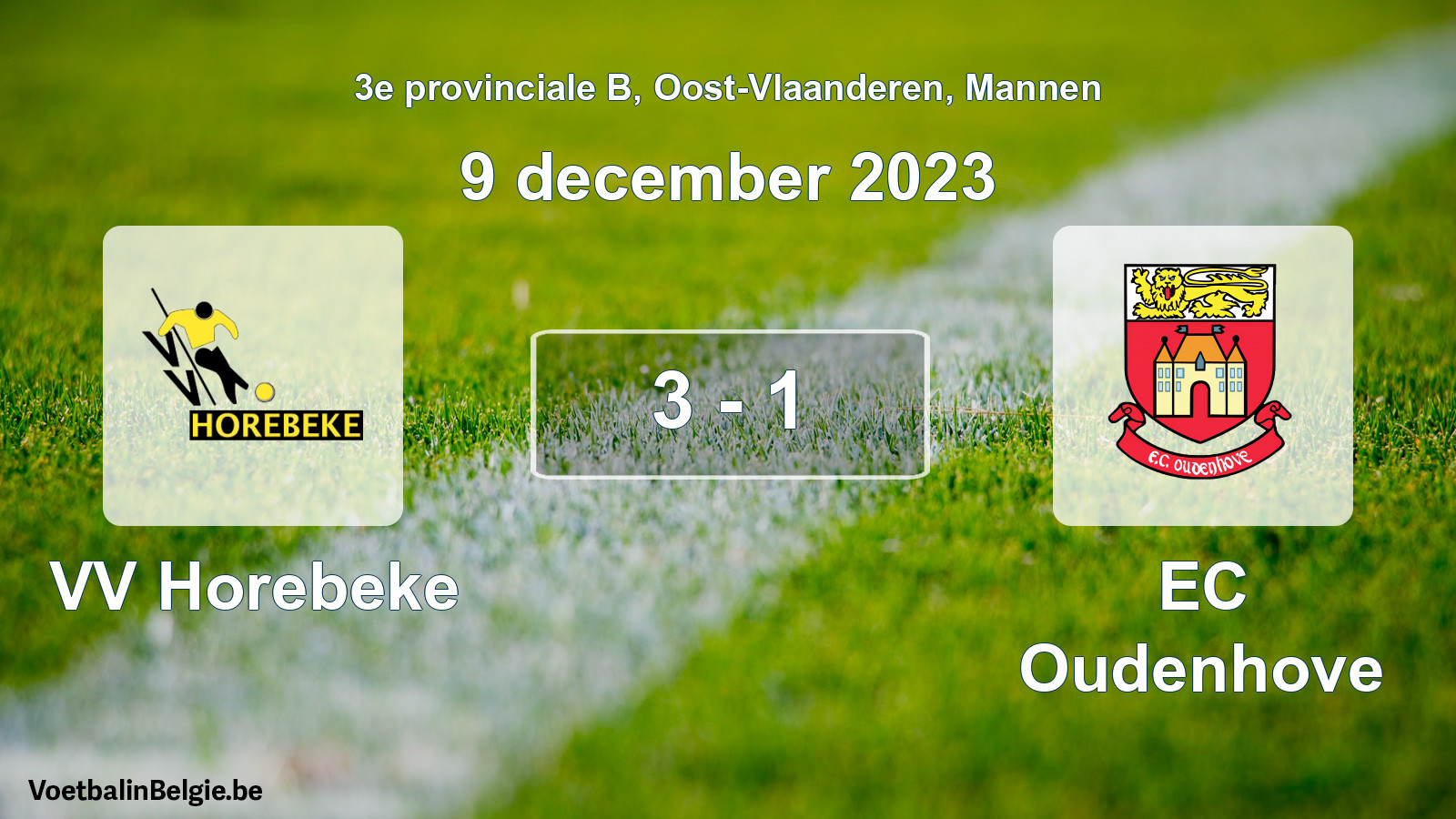 Gespeelde wedstrijd mannenvoetbal: VV Horebeke - EC Oudenhove 3 - 1 (9 december 2023)