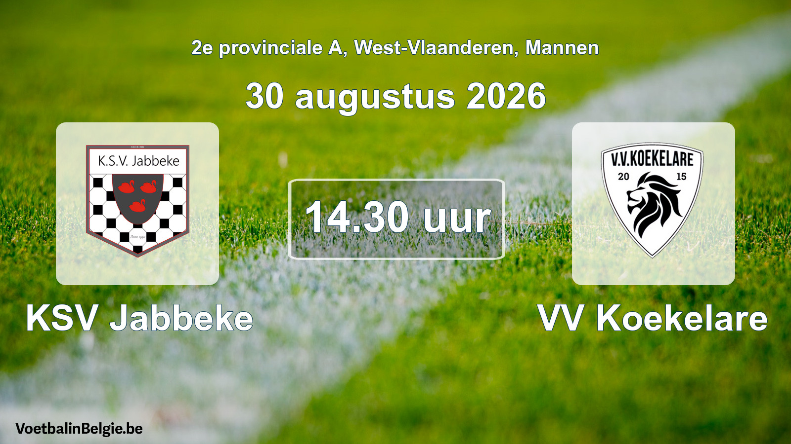 Scheduled match men football: KSV Jabbeke - VV Koekelare (30 August 2026)