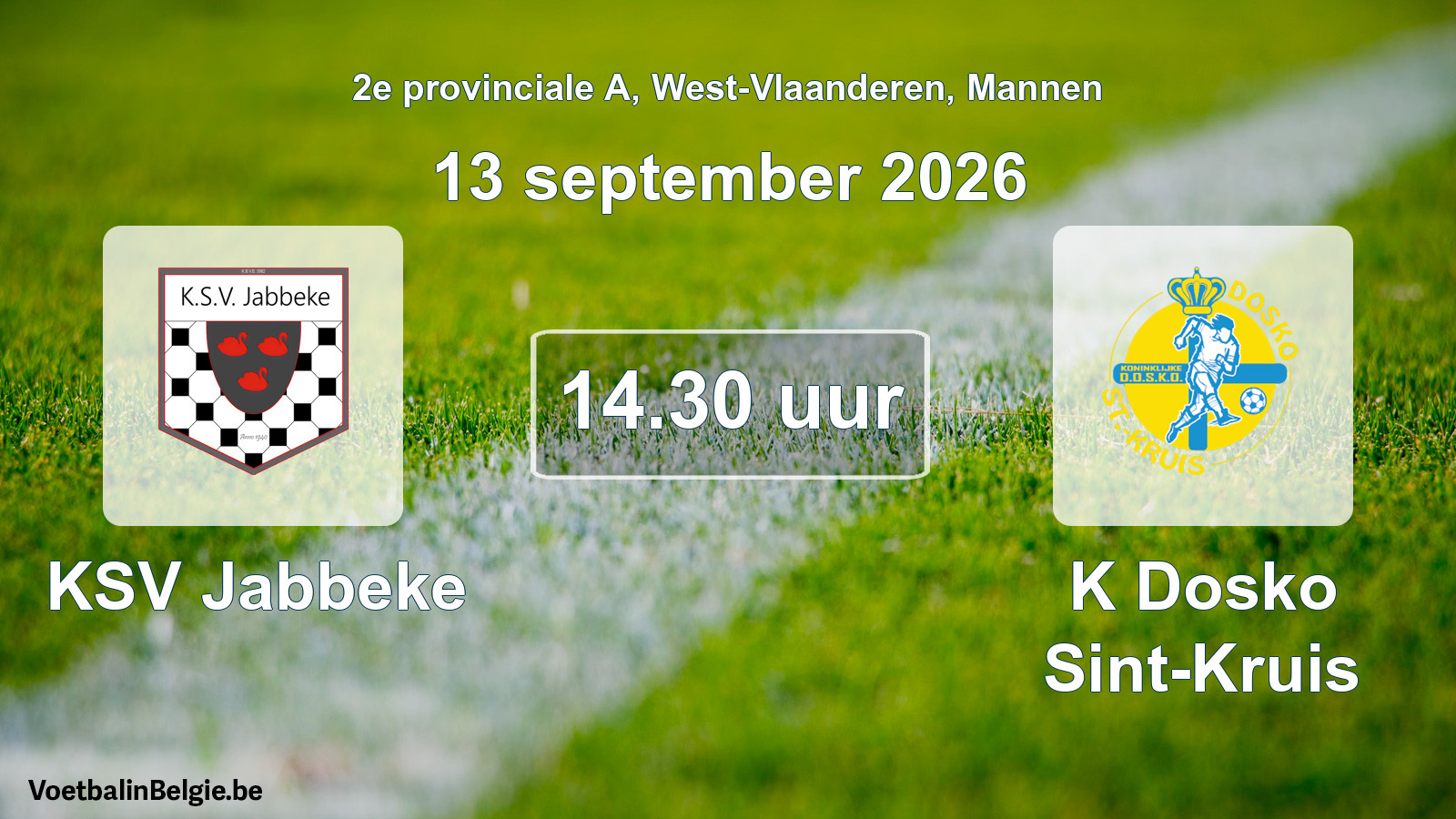 Geplande wedstrijd mannenvoetbal: KSV Jabbeke - K Dosko Sint-Kruis (13 september 2026)