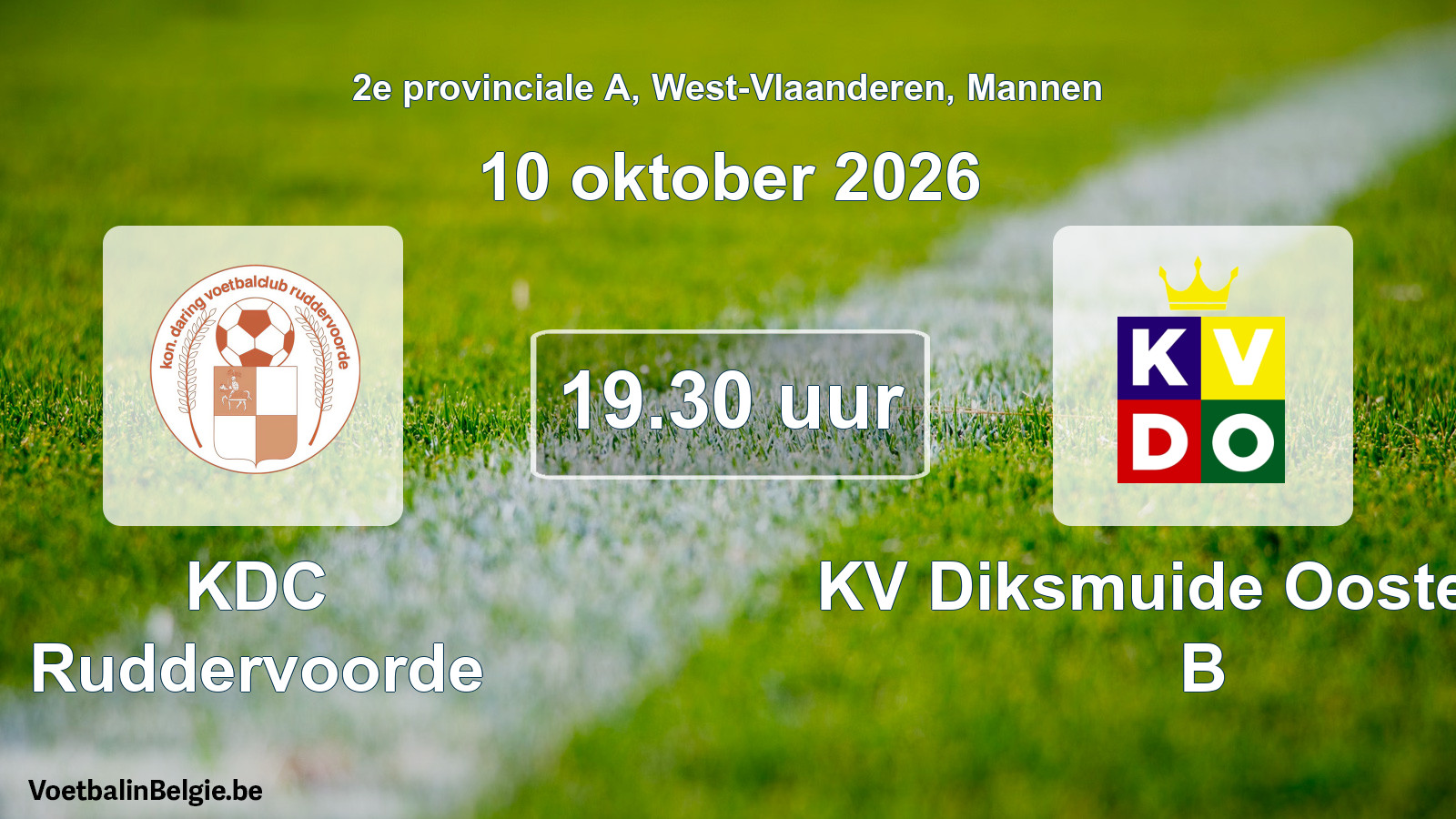 Geplande wedstrijd mannenvoetbal: KDC Ruddervoorde - KV Diksmuide Oostende B (10 oktober 2026)