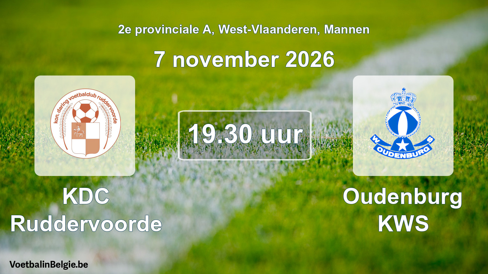 Geplande wedstrijd mannenvoetbal: KDC Ruddervoorde - Oudenburg KWS (7 november 2026)