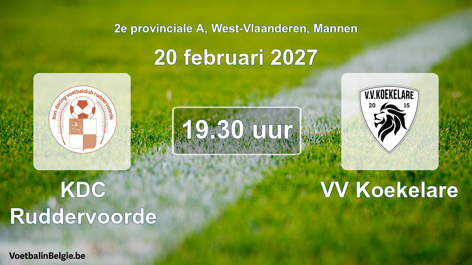 Match prévu football hommes: KDC Ruddervoorde - VV Koekelare (20 février 2027)