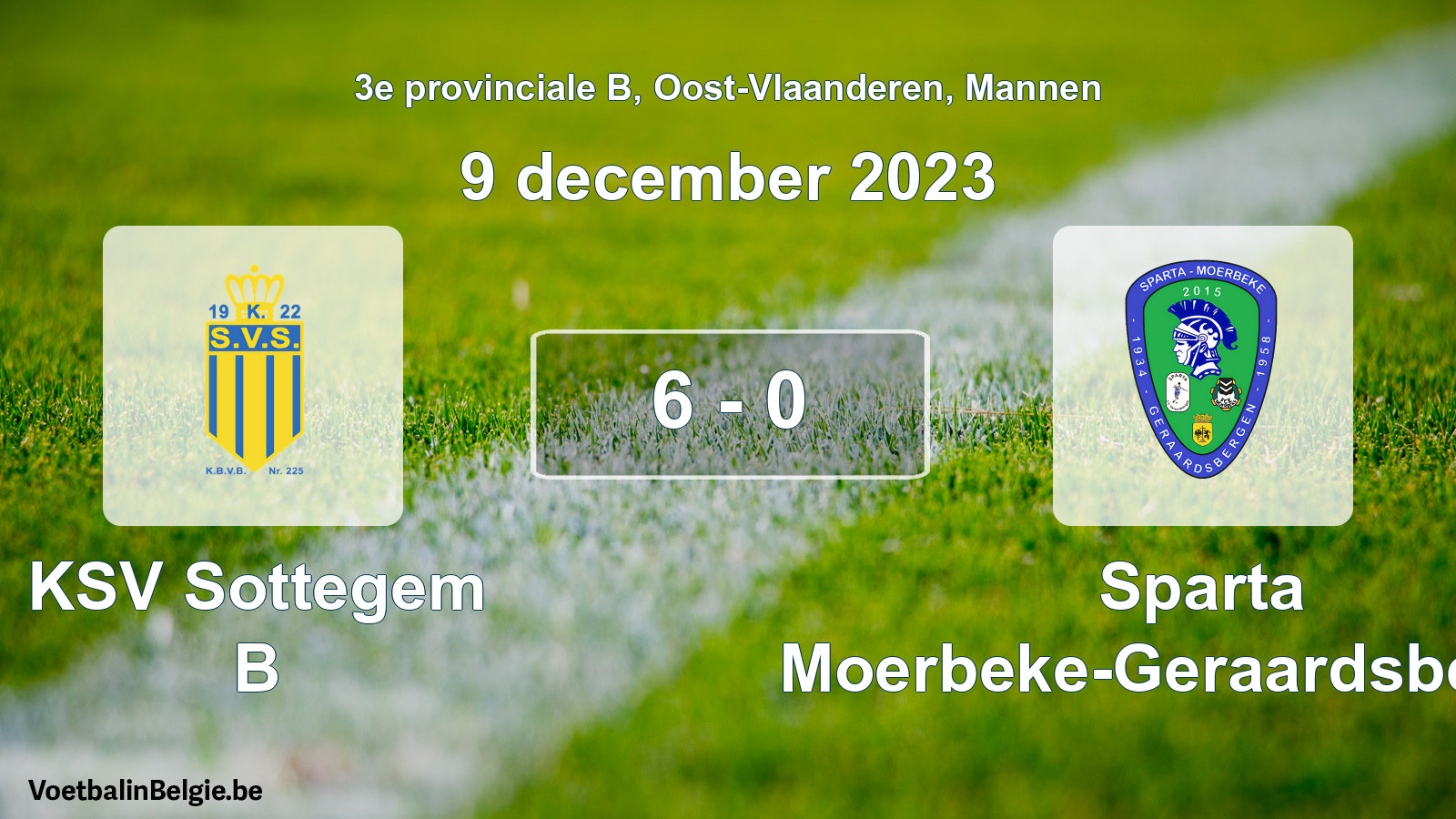 Gespeelde wedstrijd mannenvoetbal: KSV Sottegem B - Sparta Moerbeke-Geraardsbergen 6 - 0 (9 december 2023)