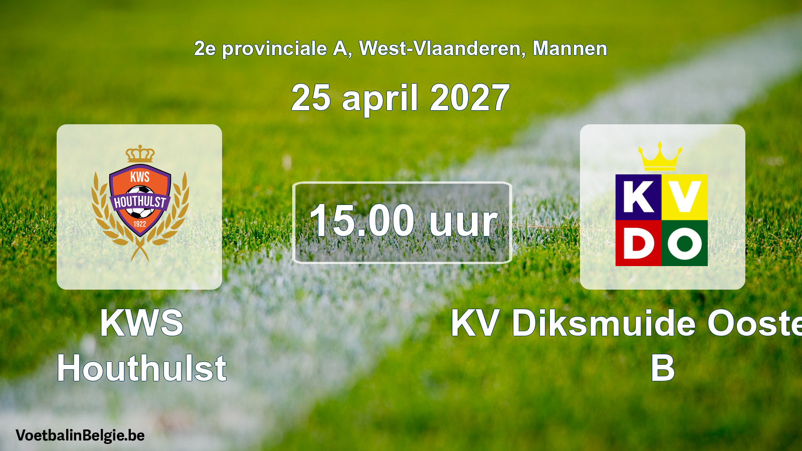 Geplande wedstrijd mannenvoetbal: KWS Houthulst - KV Diksmuide Oostende B (25 april 2027)