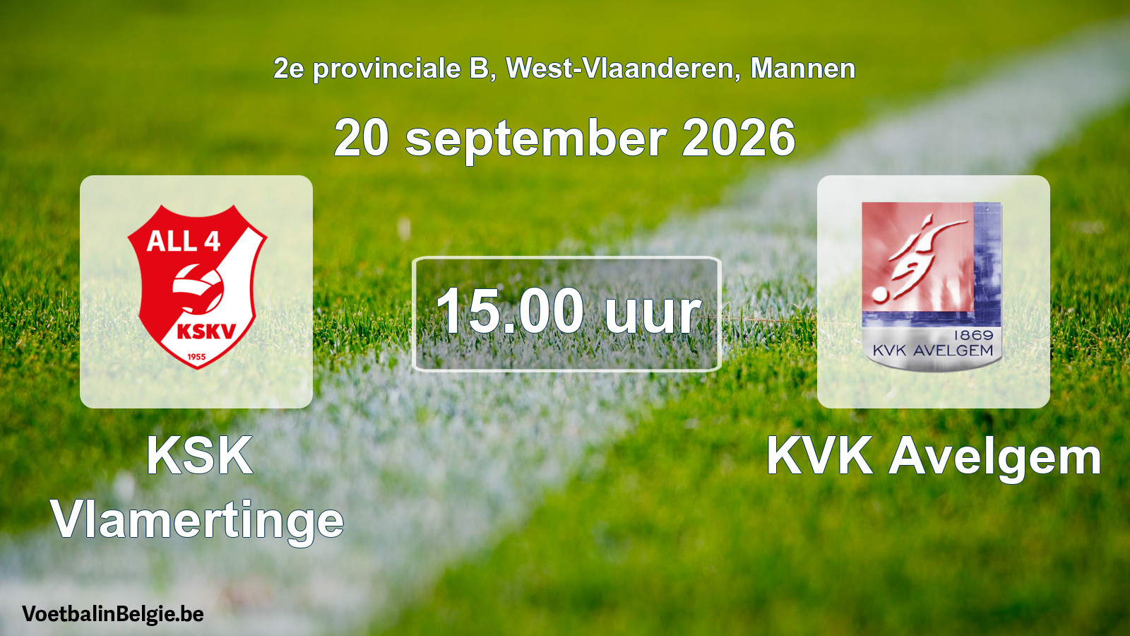 Geplantes Spiel männer-Fußball: KSK Vlamertinge - KVK Avelgem (20 September 2026)
