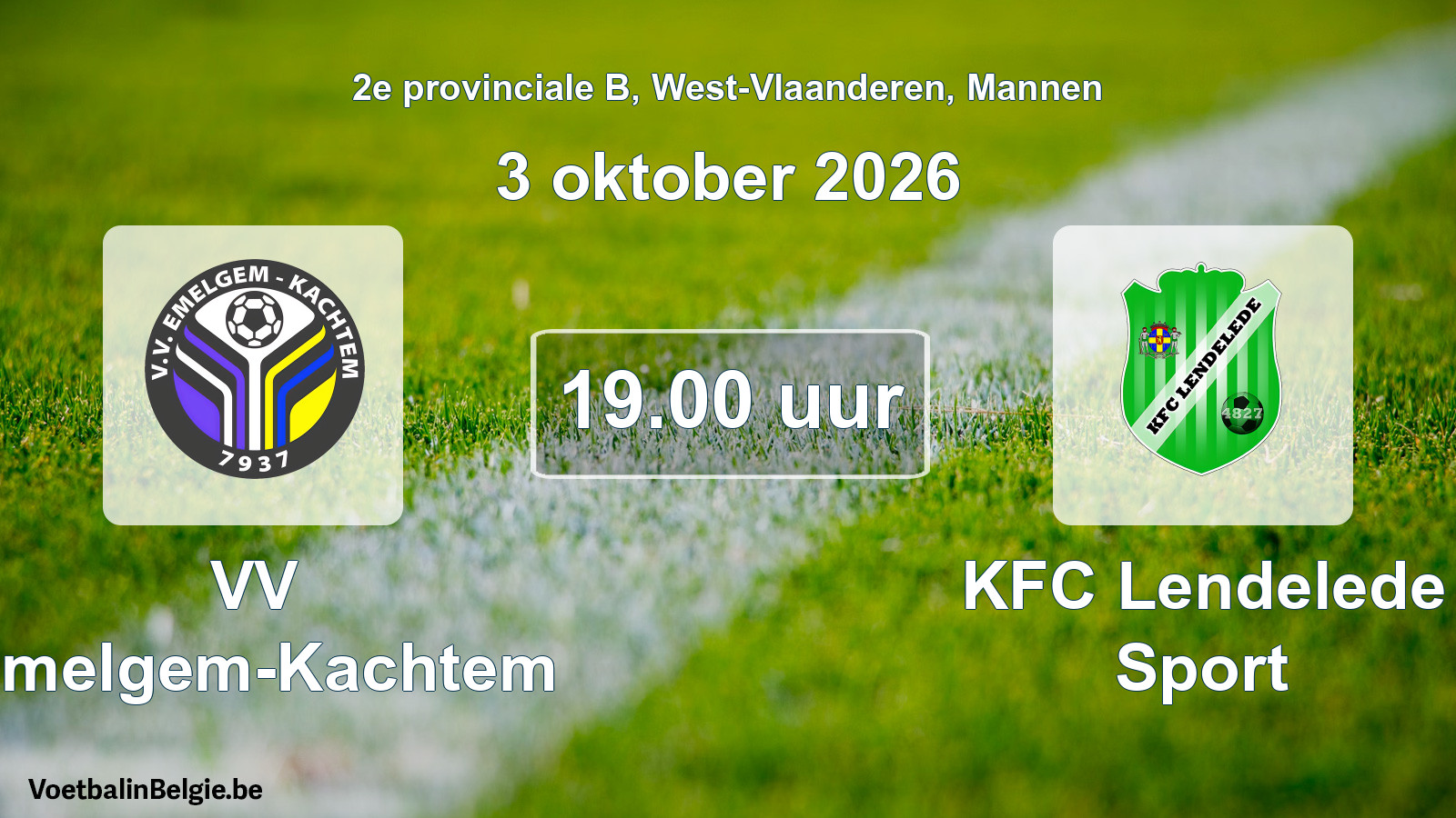 Geplande wedstrijd mannenvoetbal: VV Emelgem-Kachtem - KFC Lendelede Sport (3 oktober 2026)