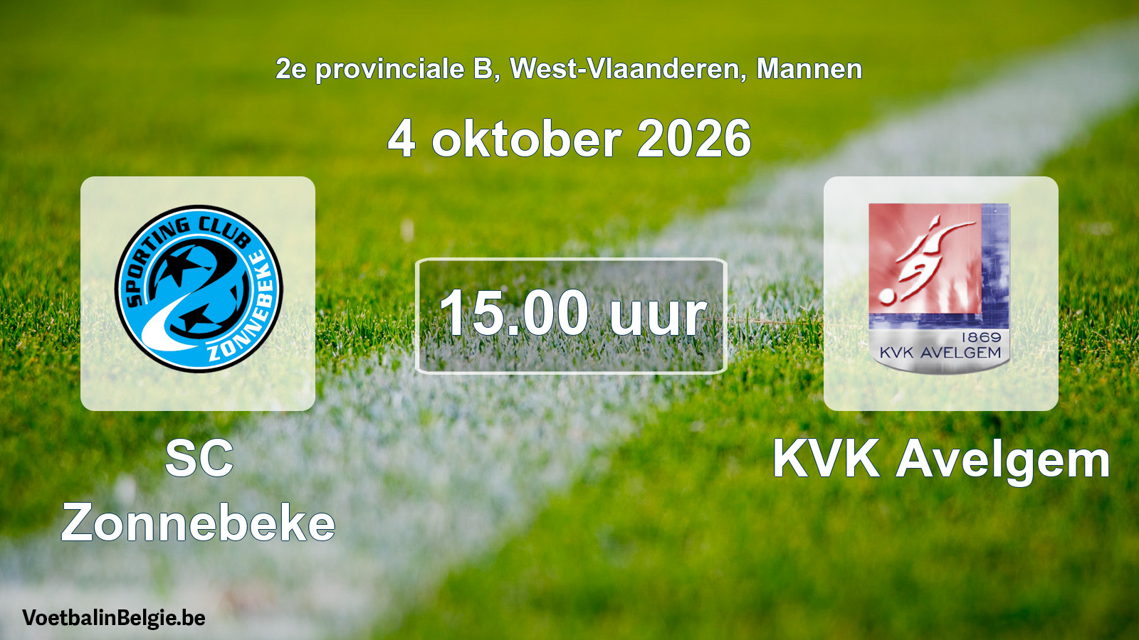 Geplande wedstrijd mannenvoetbal: SC Zonnebeke - KVK Avelgem (4 oktober 2026)