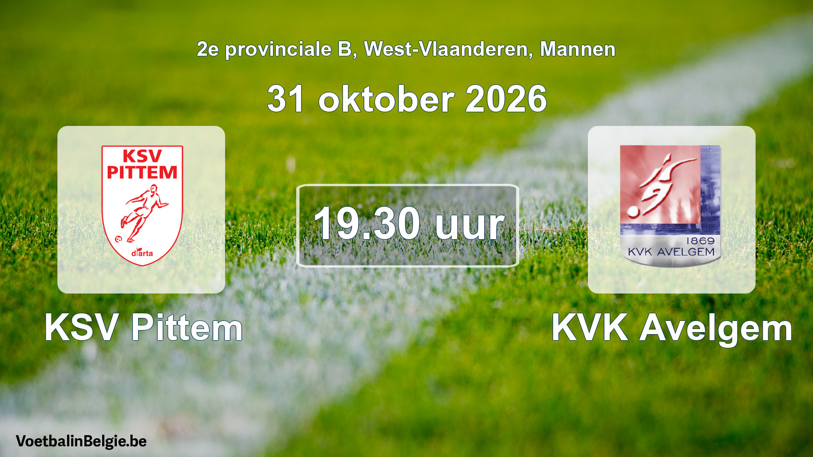 Geplande wedstrijd mannenvoetbal: KSV Pittem - KVK Avelgem (31 oktober 2026)