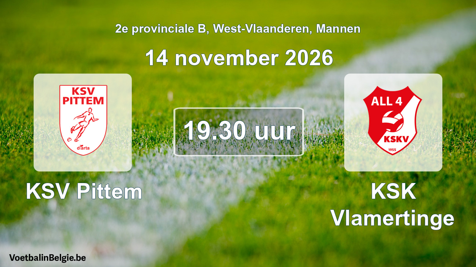 Geplantes Spiel männer-Fußball: KSV Pittem - KSK Vlamertinge (14 November 2026)