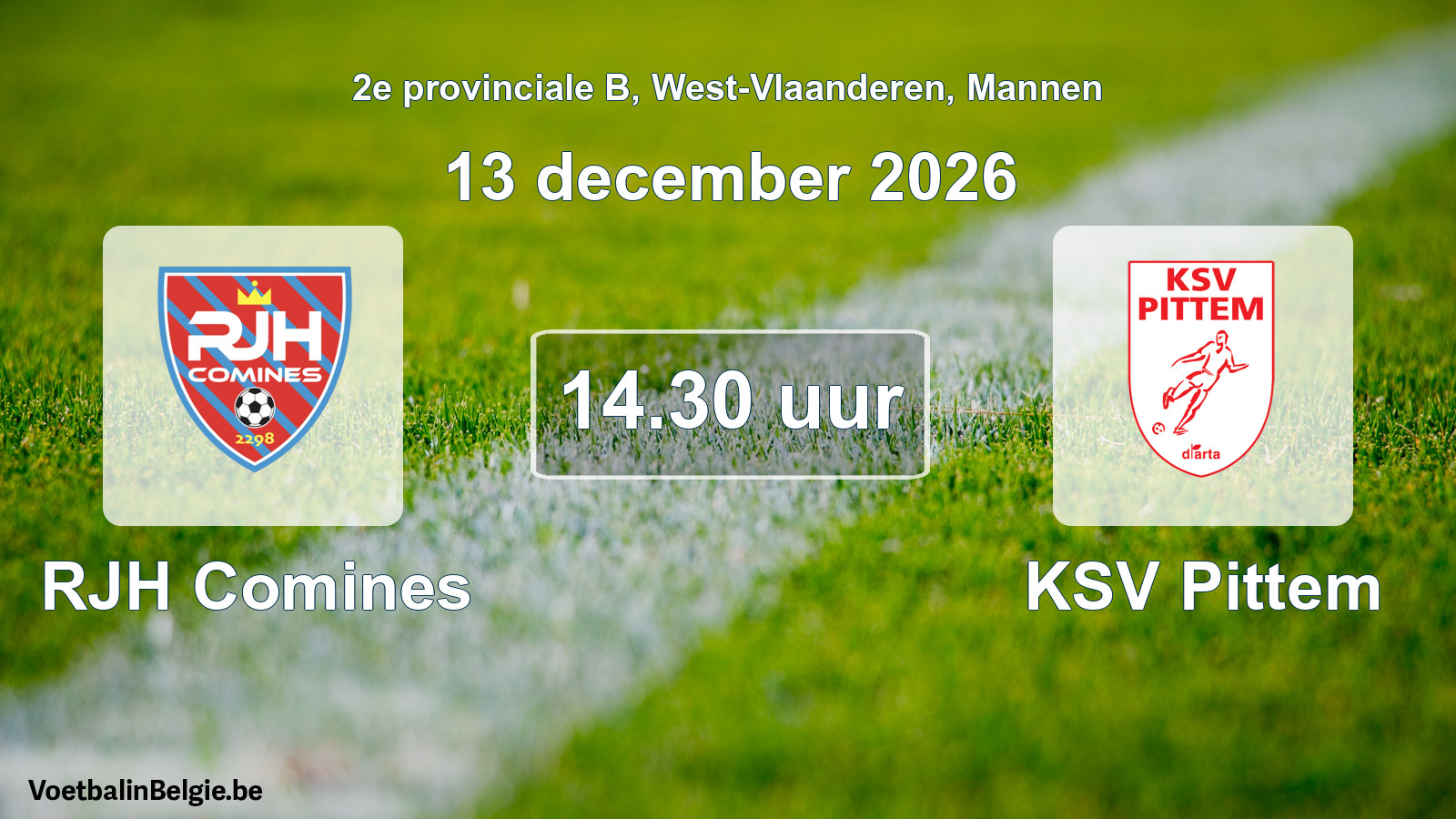 Geplande wedstrijd mannenvoetbal: RJH Comines - KSV Pittem (13 december 2026)