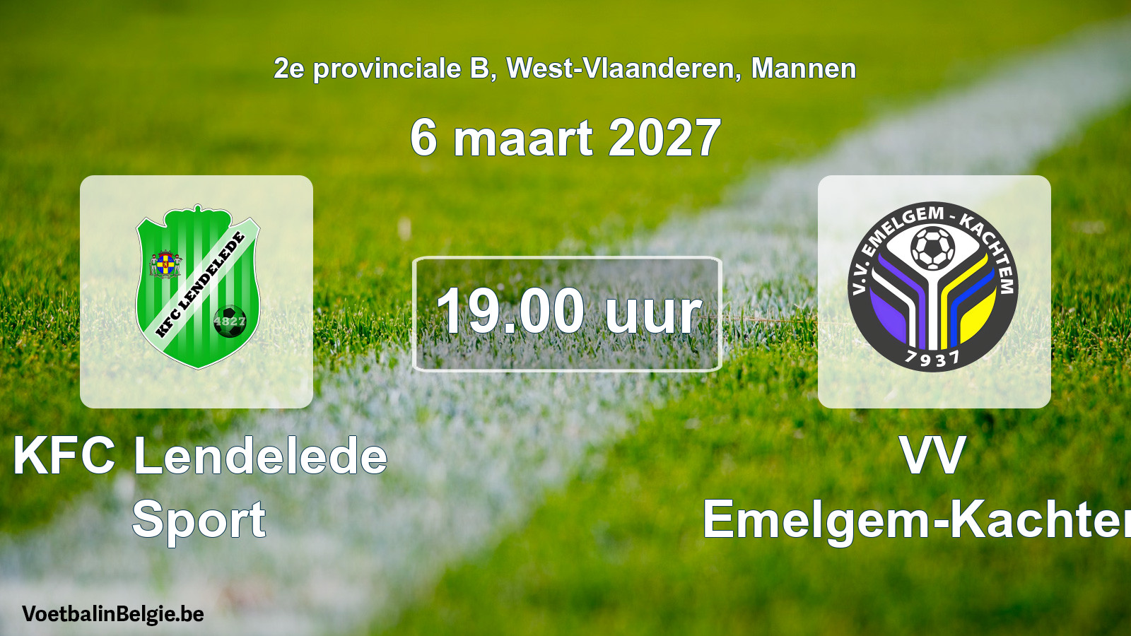 Match prévu football hommes: KFC Lendelede Sport - VV Emelgem-Kachtem (6 mars 2027)