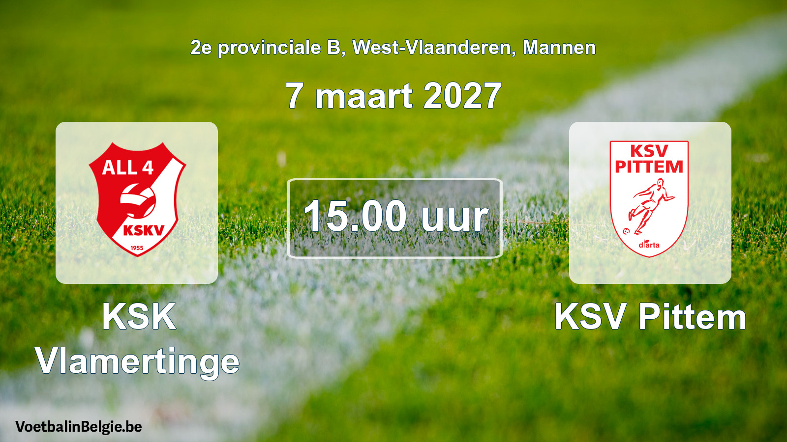 Geplande wedstrijd mannenvoetbal: KSK Vlamertinge - KSV Pittem (7 maart 2027)