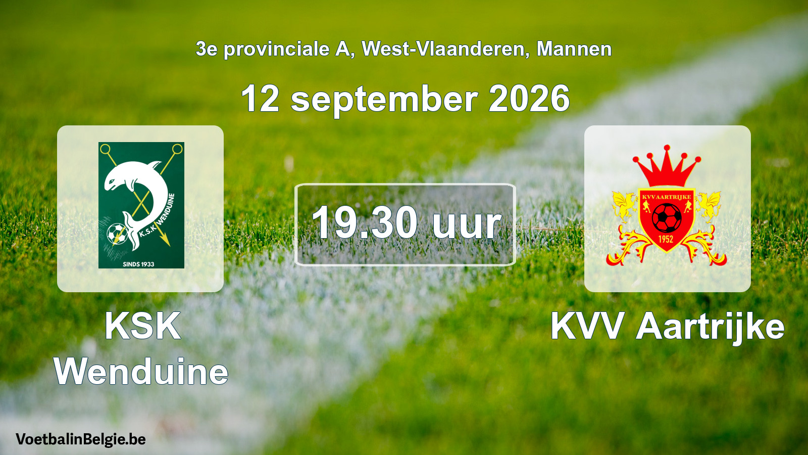 Geplande wedstrijd mannenvoetbal: KSK Wenduine - KVV Aartrijke (12 september 2026)
