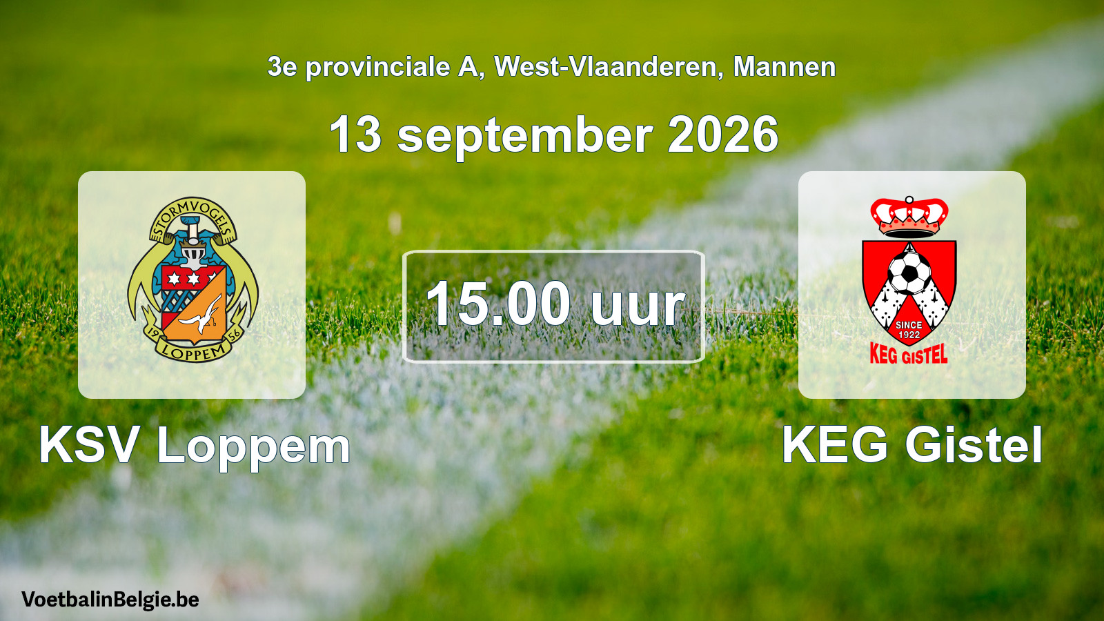 Geplande wedstrijd mannenvoetbal: KSV Loppem - KEG Gistel (13 september 2026)