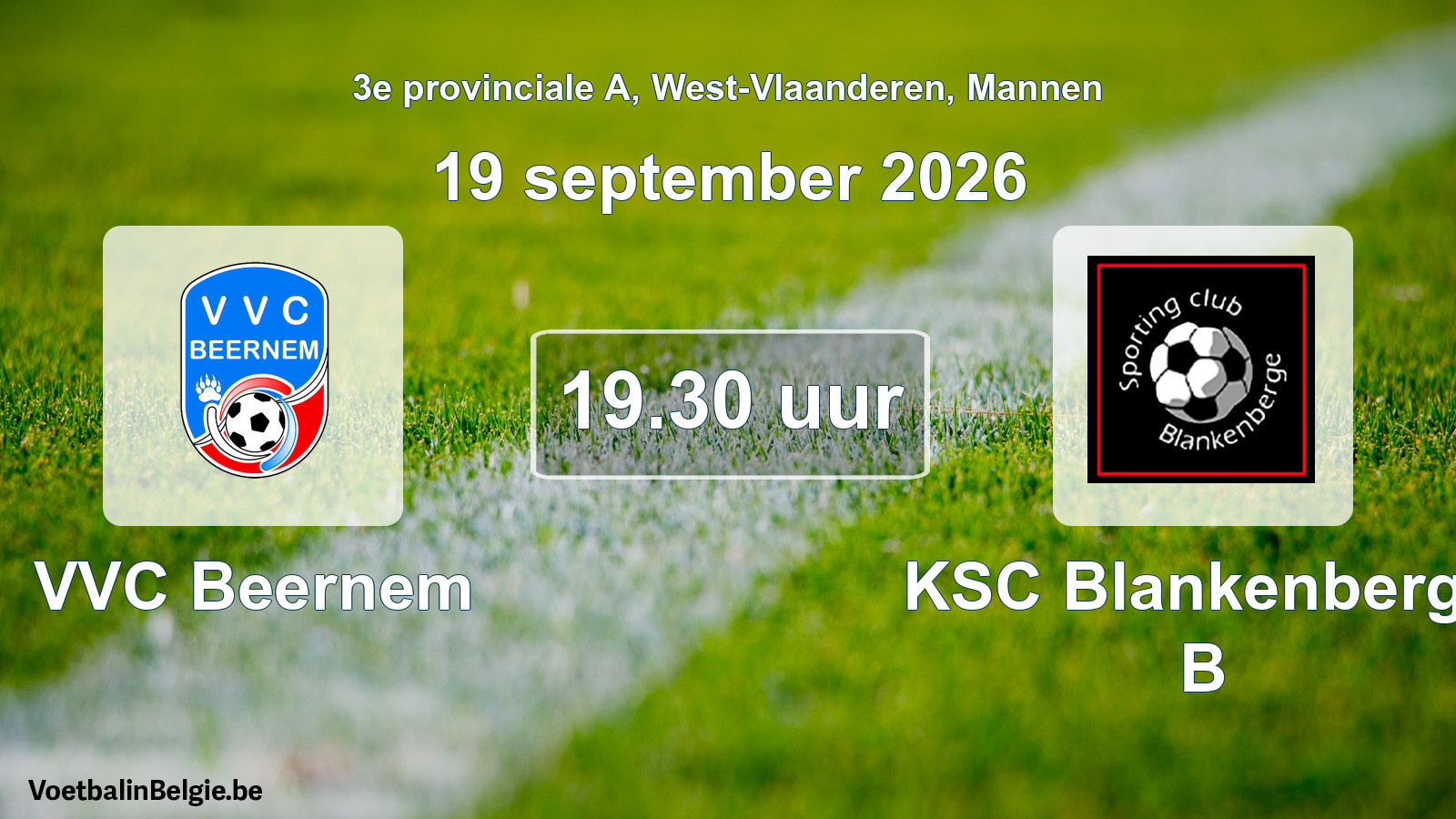 Geplande wedstrijd mannenvoetbal: VVC Beernem - KSC Blankenberge B (19 september 2026)