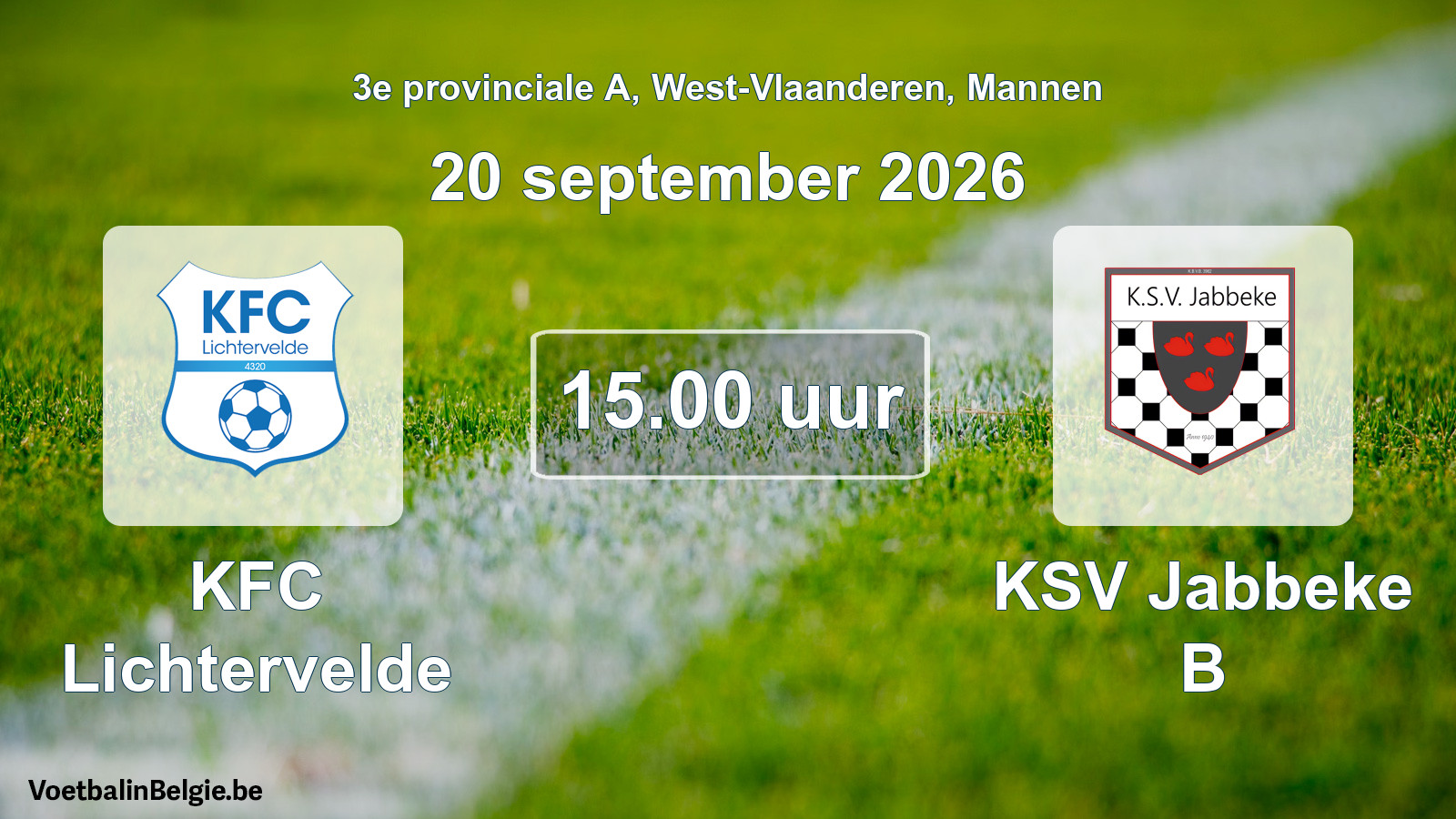 Geplande wedstrijd mannenvoetbal: KFC Lichtervelde - KSV Jabbeke B (20 september 2026)