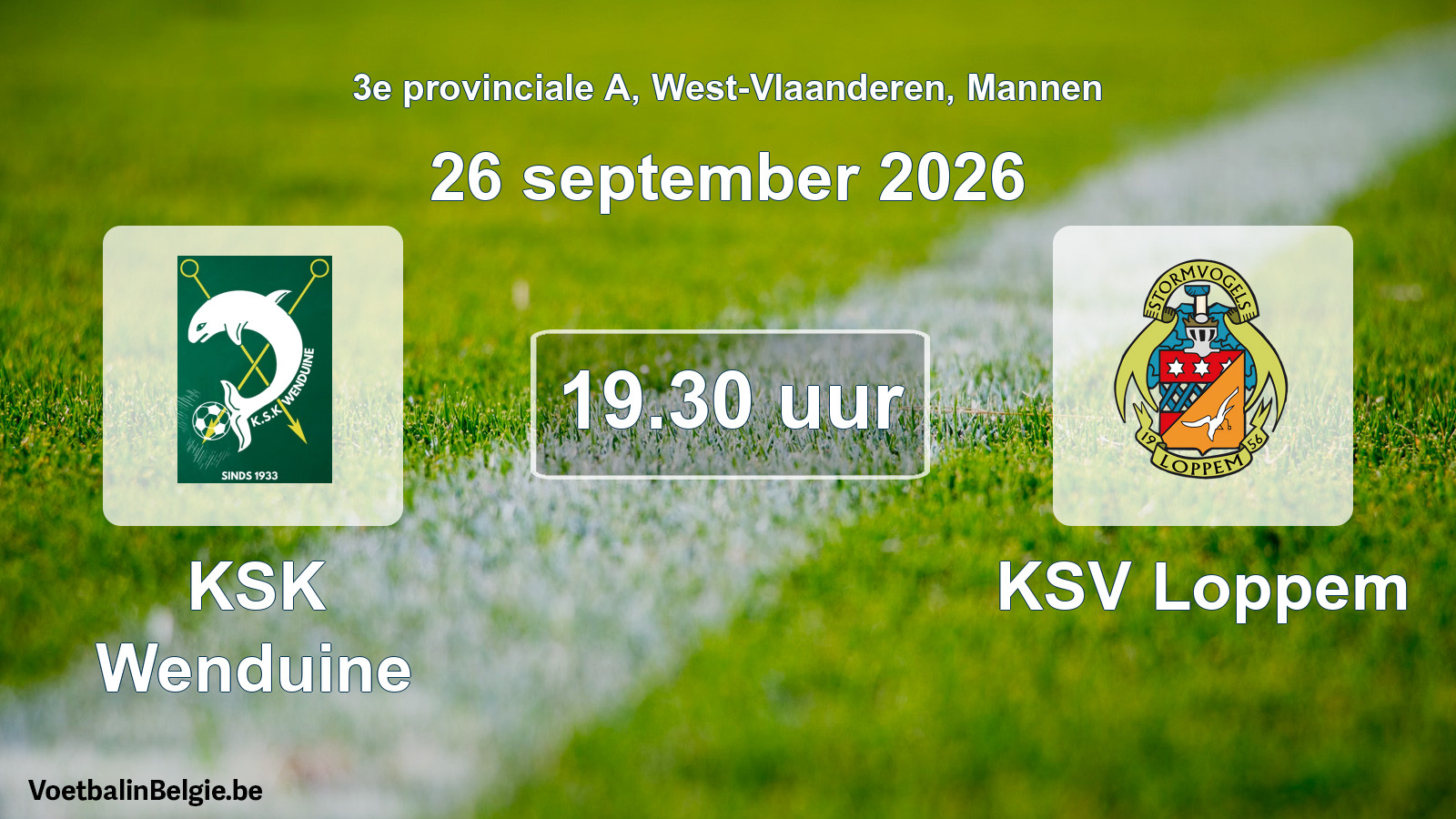 Geplande wedstrijd mannenvoetbal: KSK Wenduine - KSV Loppem (26 september 2026)