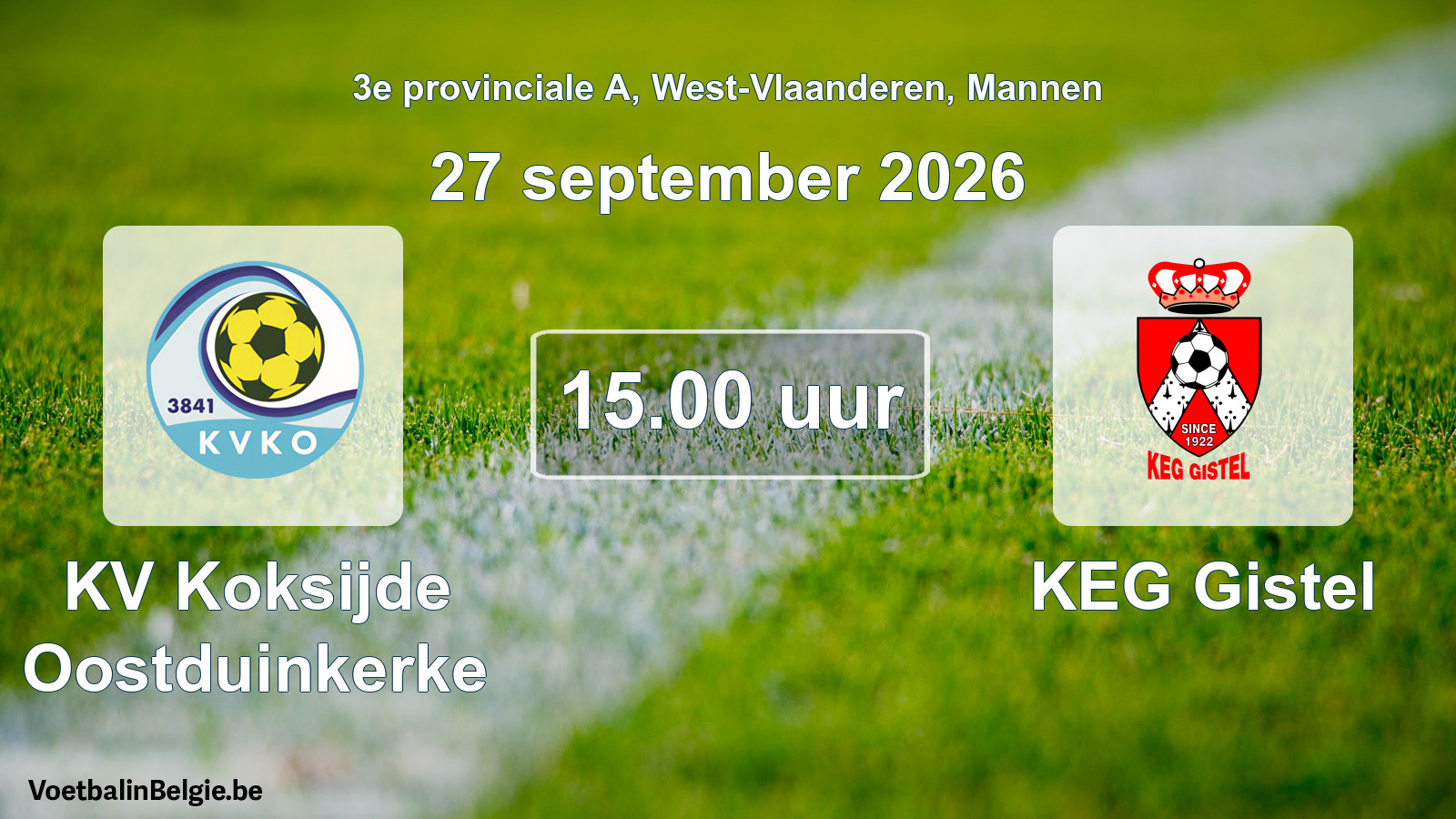 Geplande wedstrijd mannenvoetbal: KV Koksijde Oostduinkerke - KEG Gistel (27 september 2026)