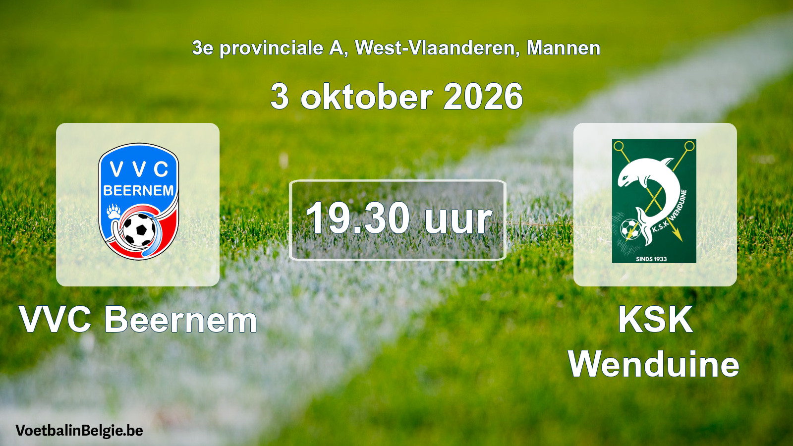 Geplande wedstrijd mannenvoetbal: VVC Beernem - KSK Wenduine (3 oktober 2026)
