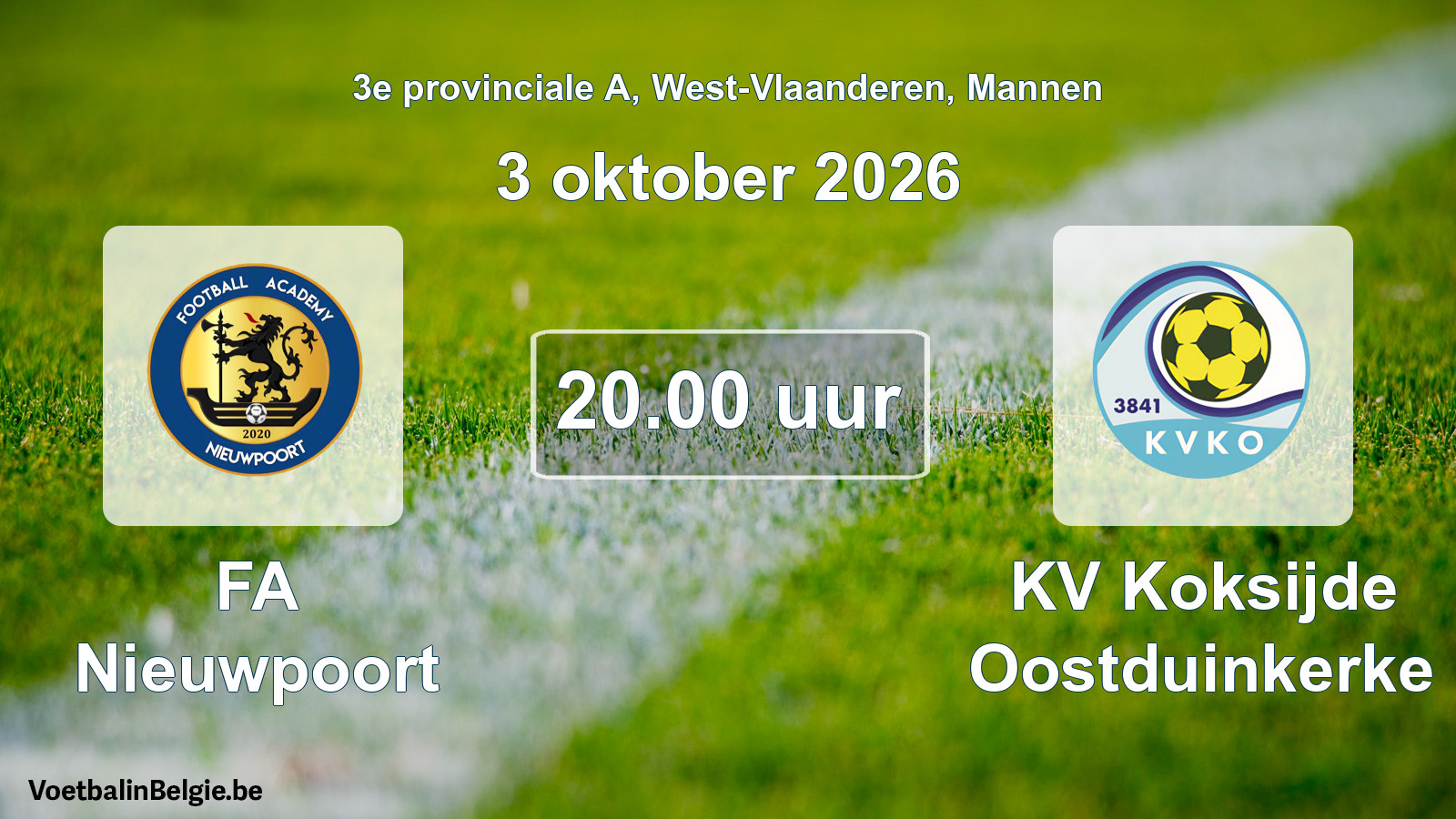 Geplande wedstrijd mannenvoetbal: FA Nieuwpoort - KV Koksijde Oostduinkerke (3 oktober 2026)