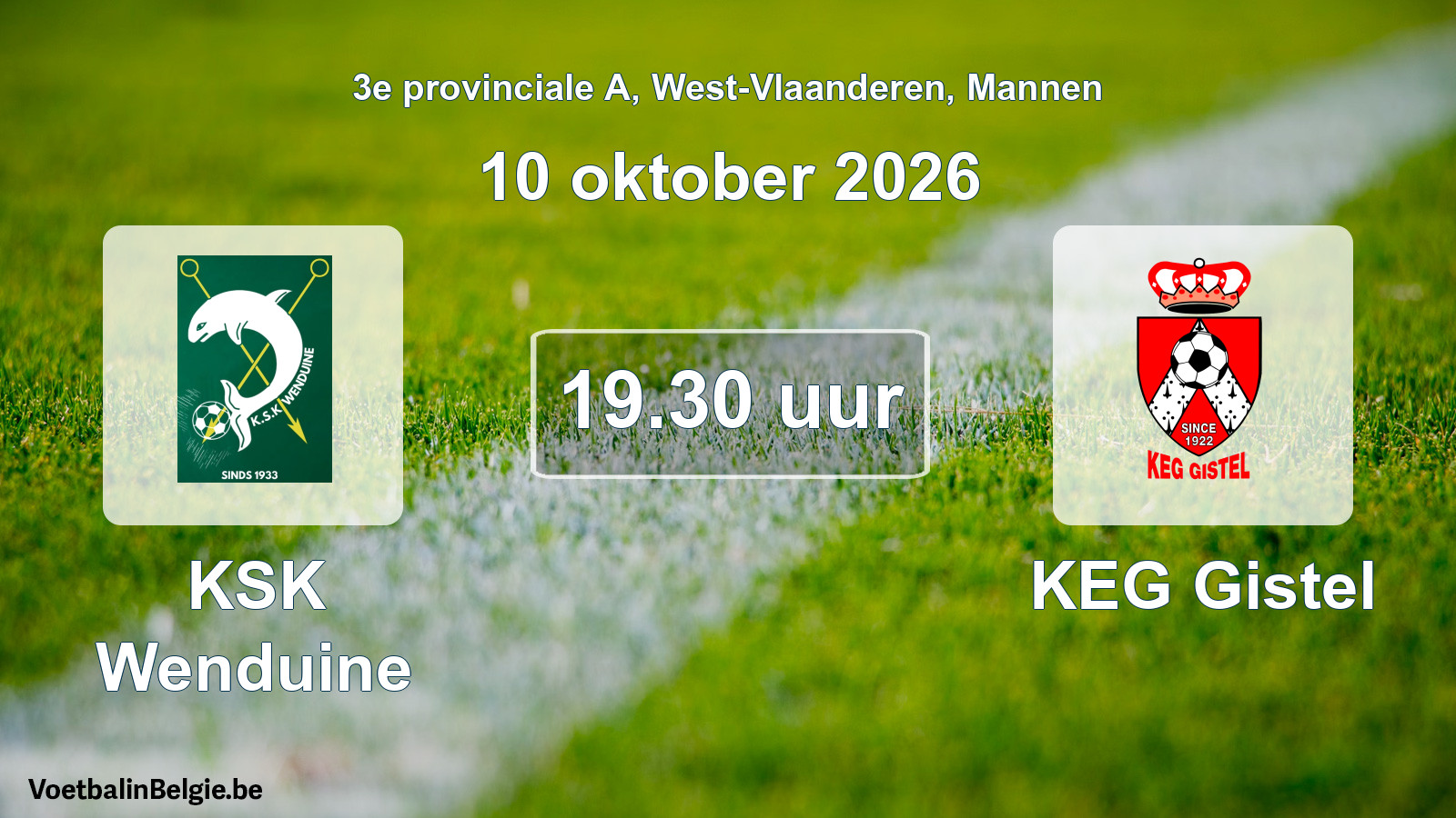 Geplande wedstrijd mannenvoetbal: KSK Wenduine - KEG Gistel (10 oktober 2026)