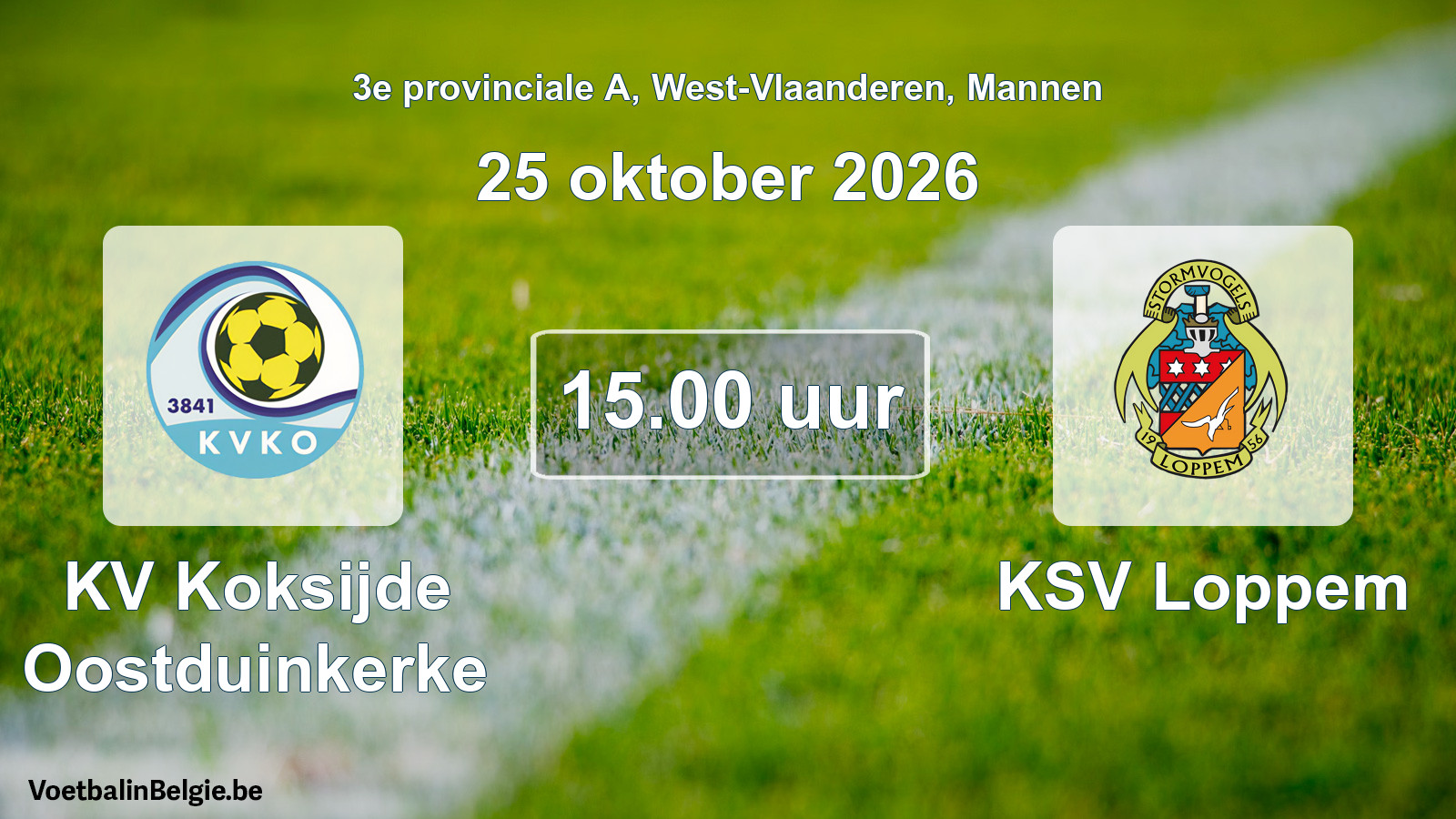 Geplande wedstrijd mannenvoetbal: KV Koksijde Oostduinkerke - KSV Loppem (25 oktober 2026)
