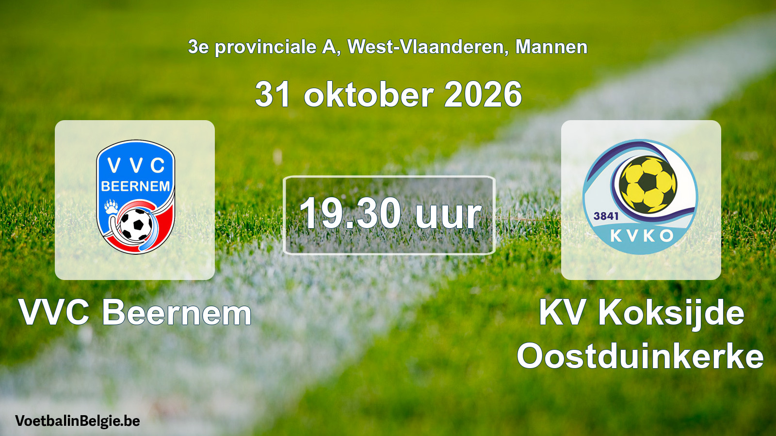 Geplande wedstrijd mannenvoetbal: VVC Beernem - KV Koksijde Oostduinkerke (31 oktober 2026)