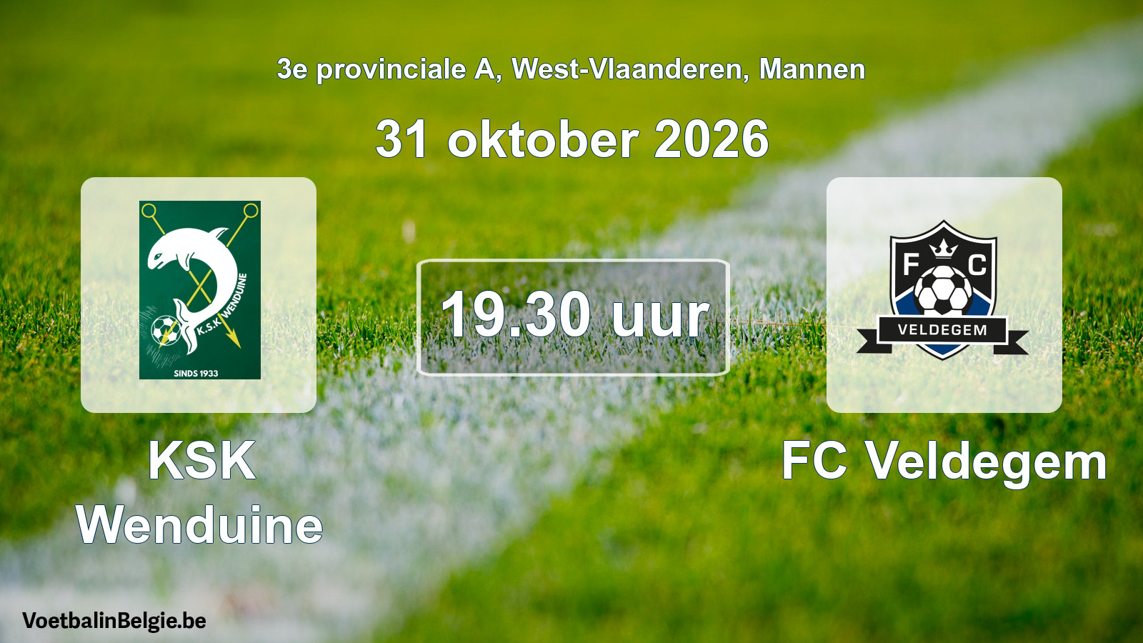 Geplande wedstrijd mannenvoetbal: KSK Wenduine - FC Veldegem (31 oktober 2026)