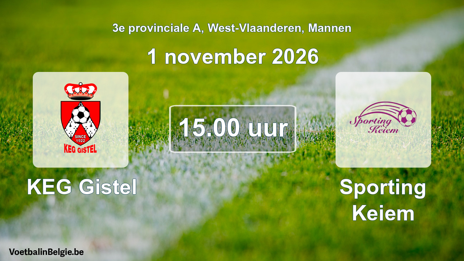 Geplande wedstrijd mannenvoetbal: KEG Gistel - Sporting Keiem (1 november 2026)