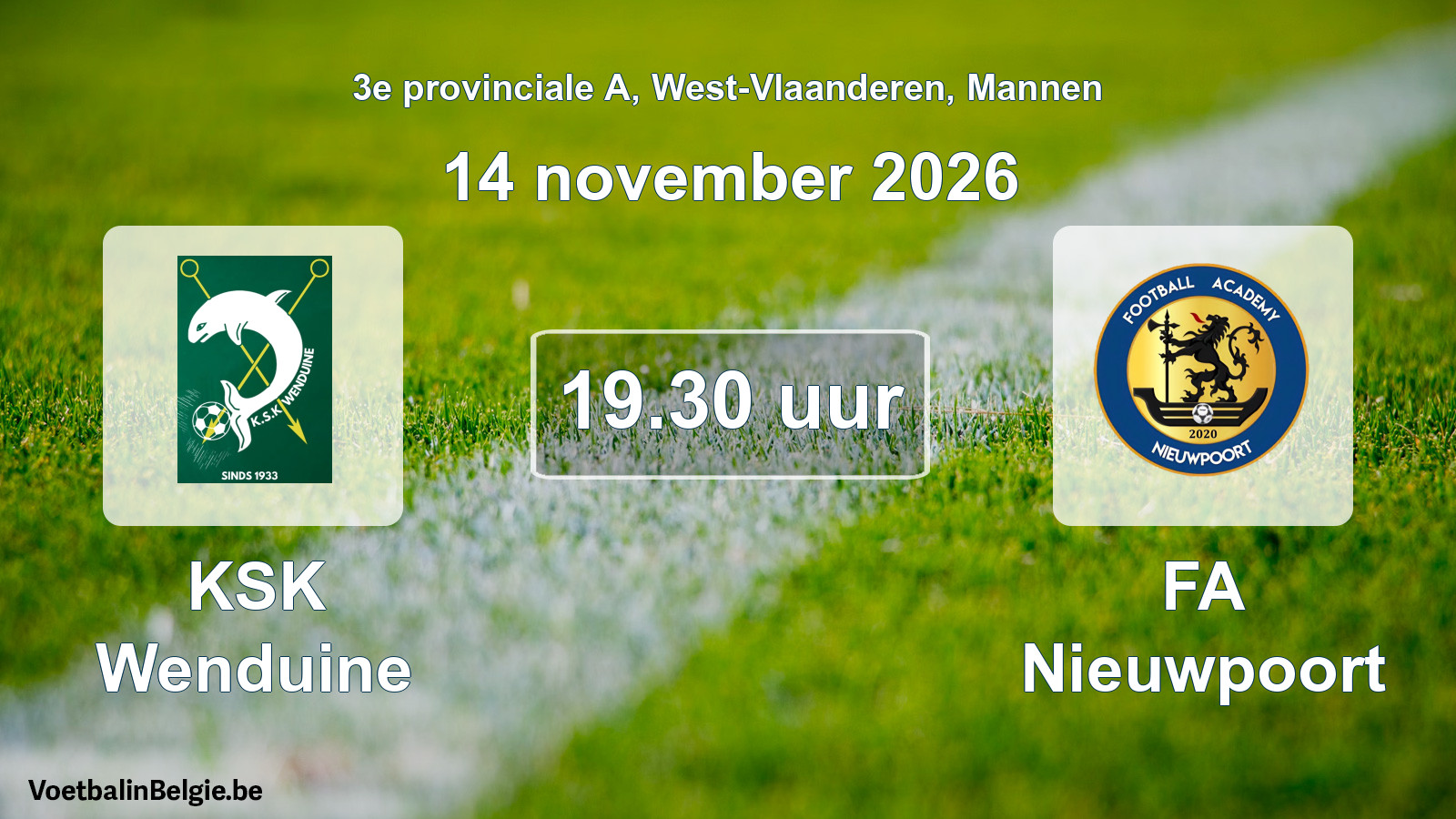 Geplande wedstrijd mannenvoetbal: KSK Wenduine - FA Nieuwpoort (14 november 2026)