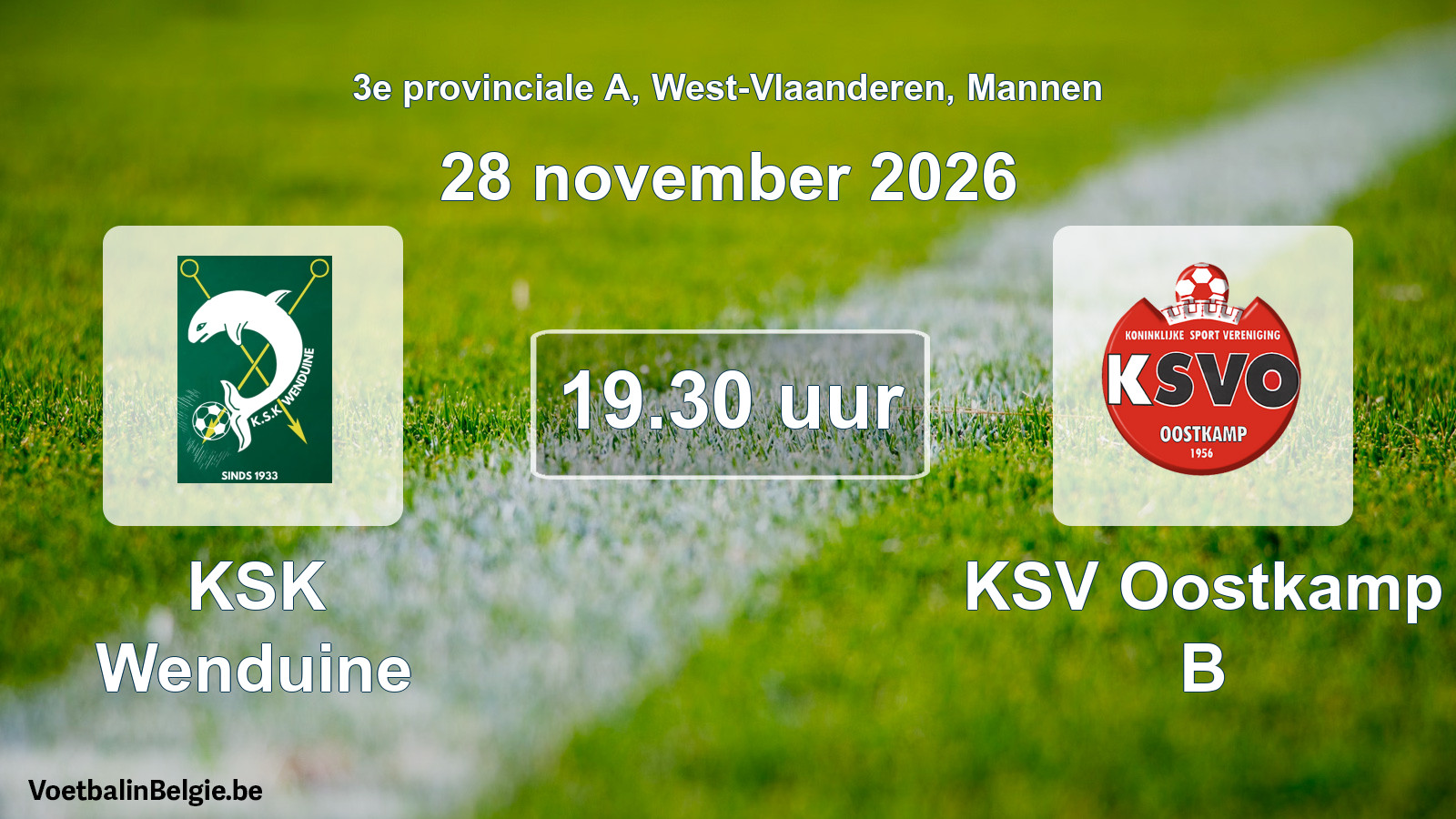 Geplande wedstrijd mannenvoetbal: KSK Wenduine - KSV Oostkamp B (28 november 2026)
