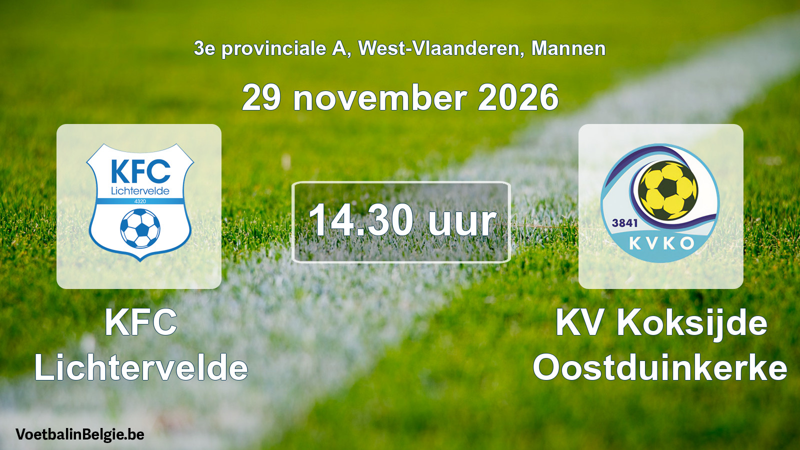 Geplande wedstrijd mannenvoetbal: KFC Lichtervelde - KV Koksijde Oostduinkerke (29 november 2026)