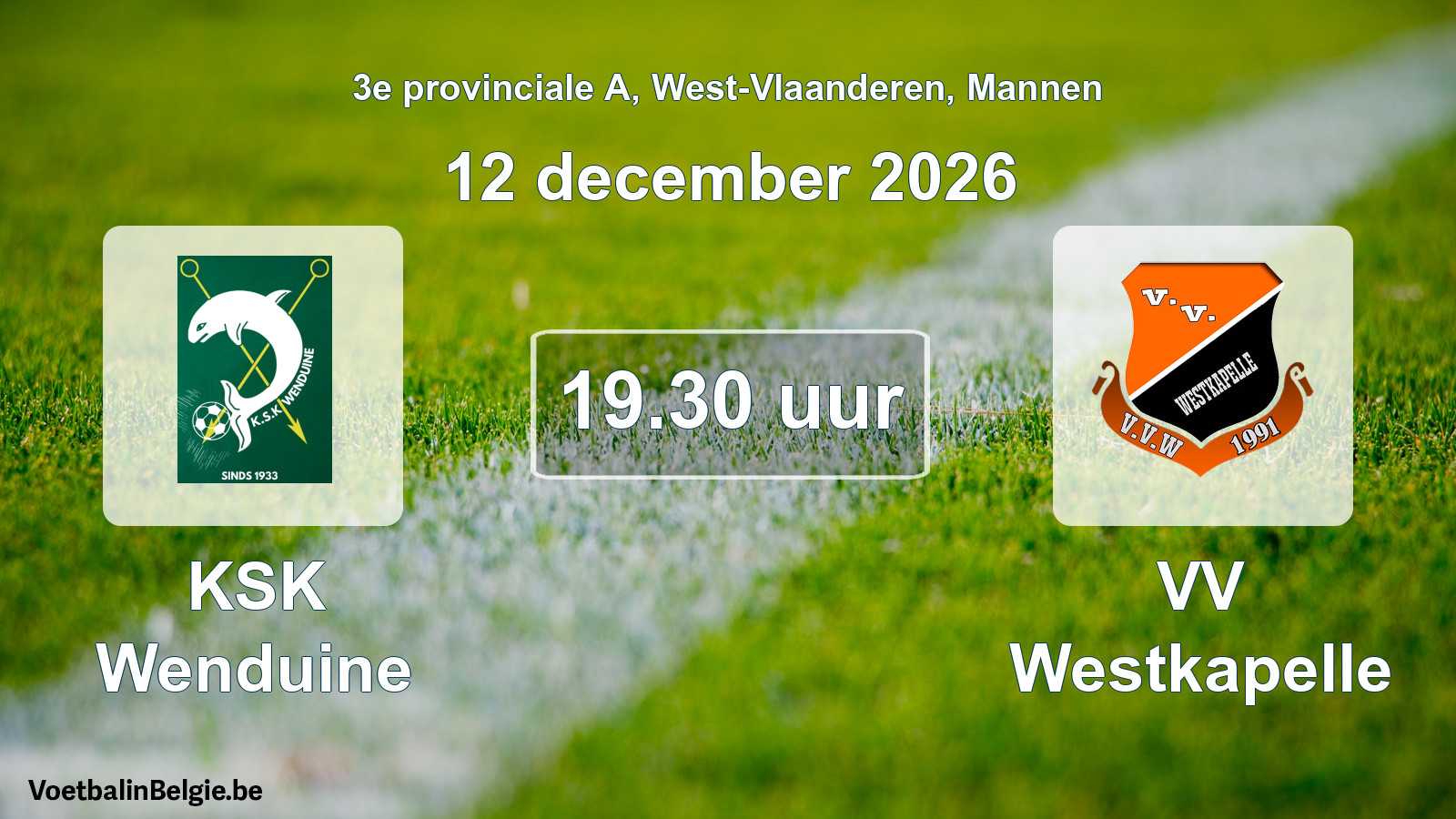 Geplande wedstrijd mannenvoetbal: KSK Wenduine - VV Westkapelle (12 december 2026)